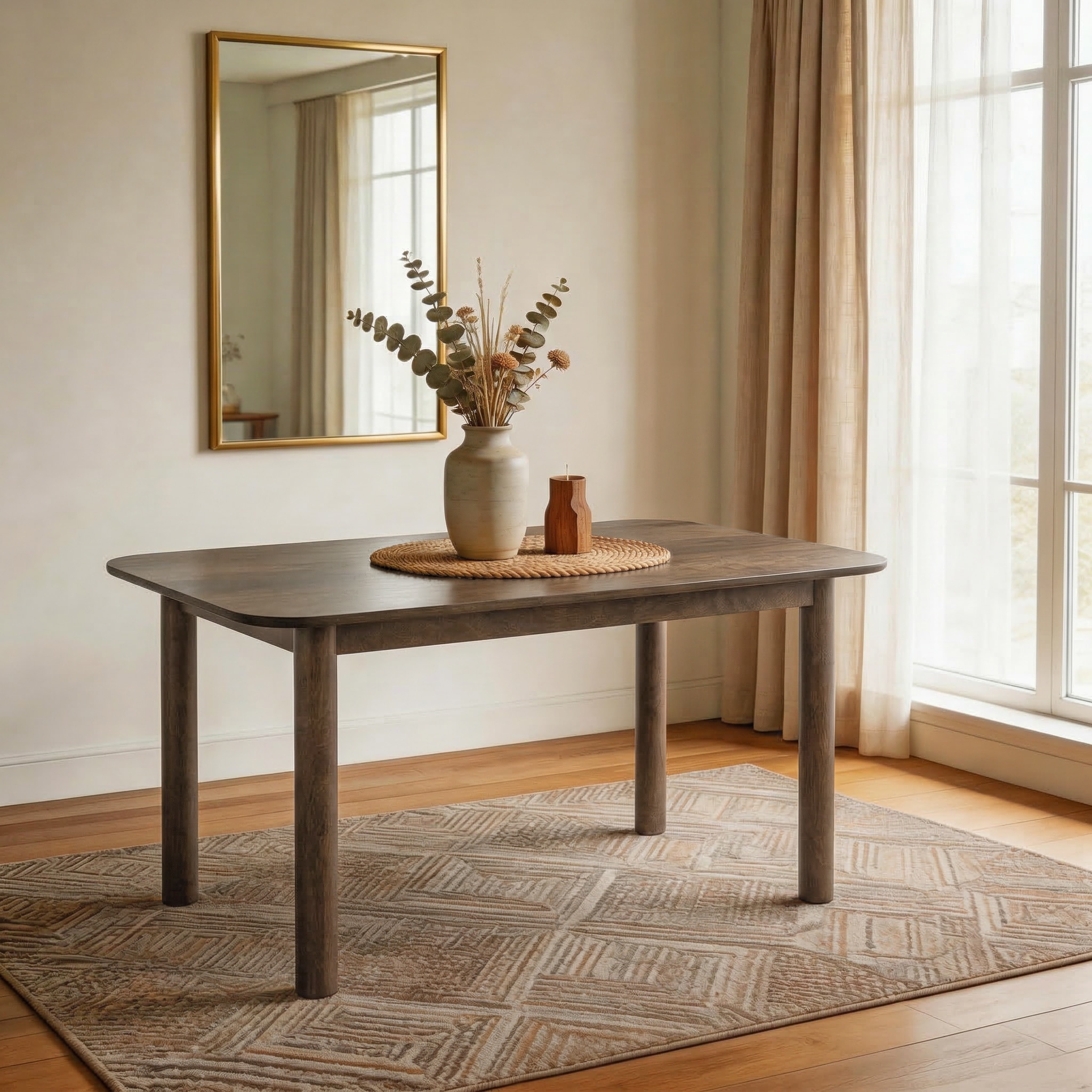 Dane Solid Wood 6 Seater Compact Dining Table In Danish Walnut Finish - Urban Ladder