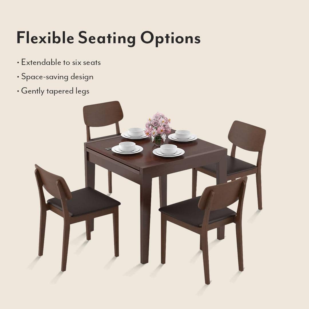Murphy 4-To-6 Extendable - Lawson 4 Seater Dining Table Set (Colour- Dark Brown , Finish- Dark Walnut)