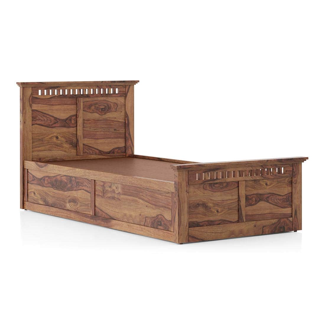 Fidora Solid Wood Single Storage Bed In Teak Finish