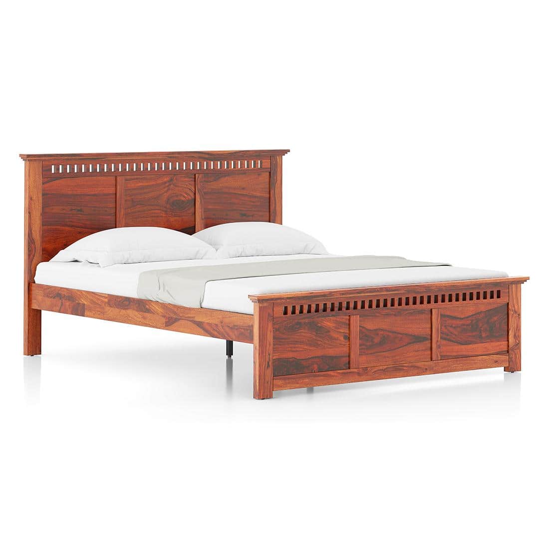 Fidora Solid Wood Queen Non Storage Bed In Honey Finish