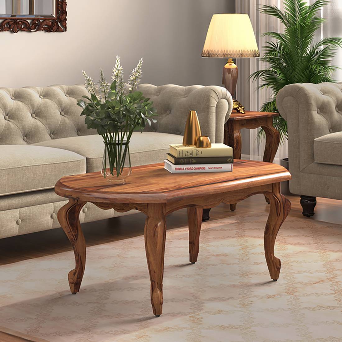 Nitara Oval Solid Wood Coffee Table In Teak Finish - Urban Ladder
