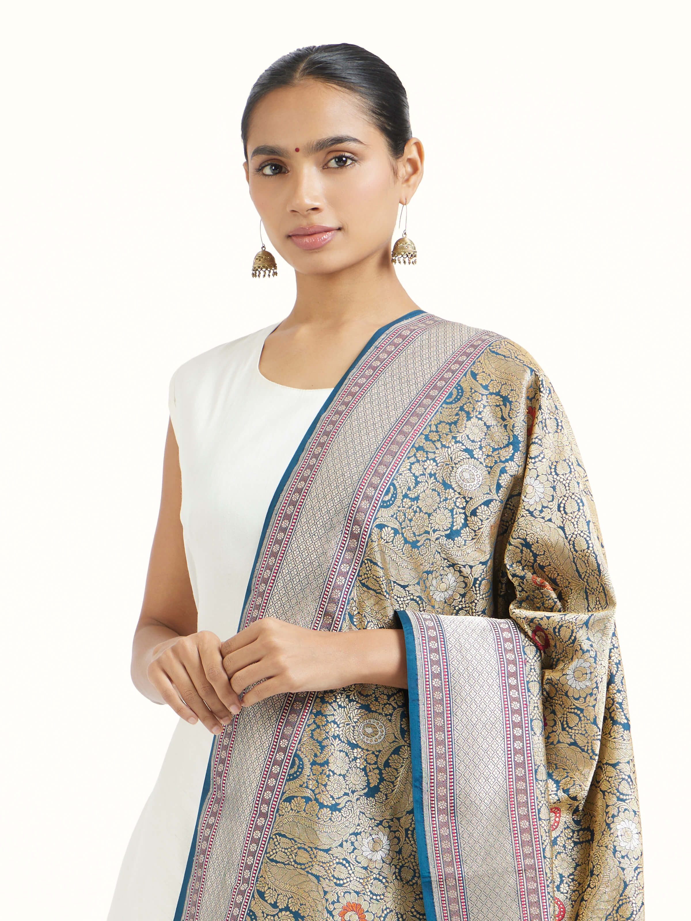 Blue Banarasi Handloom Silk Dupatta
