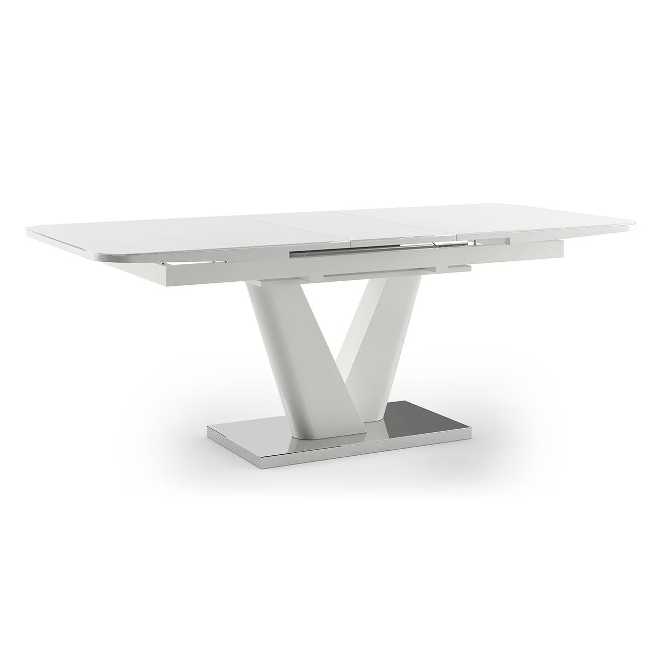 Caribu Glass 4 to 6 Seater Extendable Dining Table in White High Gloss Finish (Finish : white high gloss) with Set of 4 Casey Swivel Dining Chair in Dual Tone