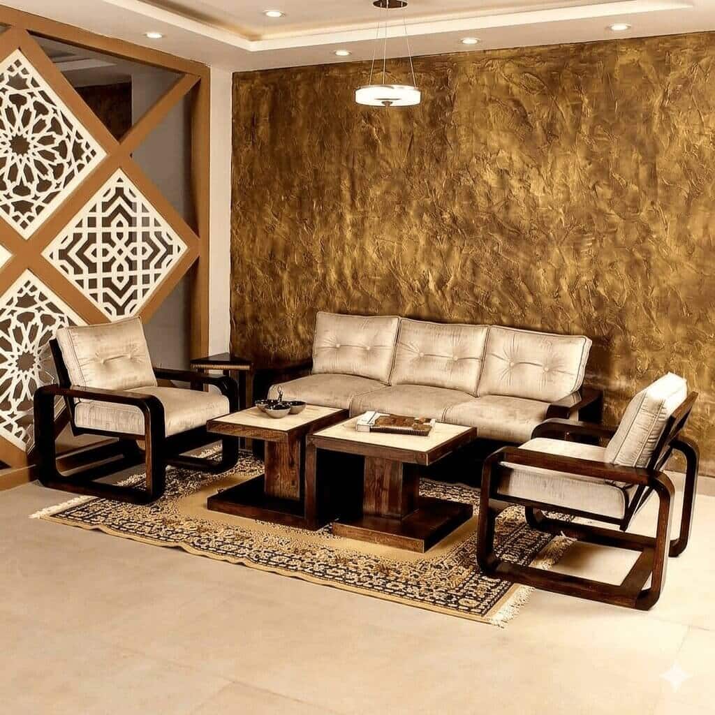 Berlin Solid Wood Sofa Set in Walnut