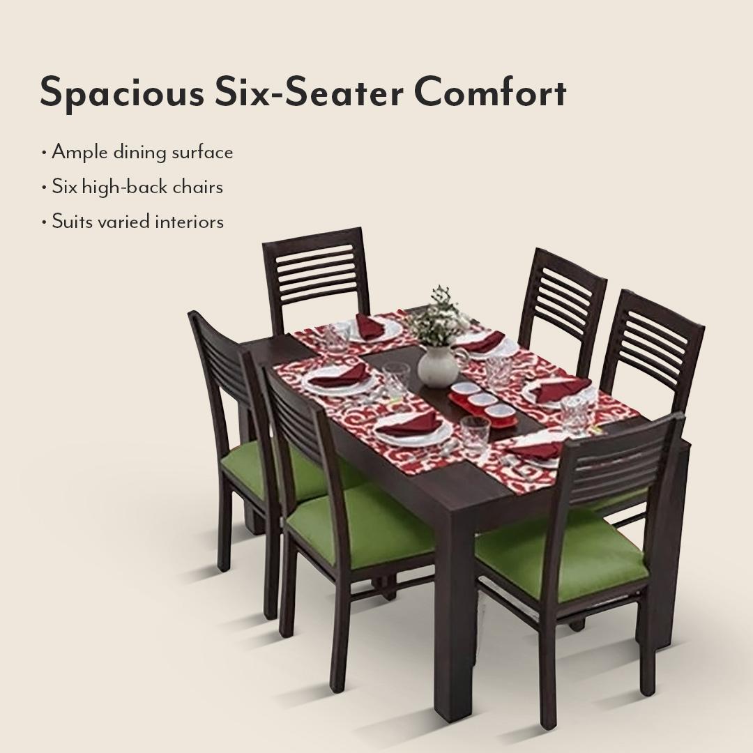 Arabia Zella Solid Wood 6 Seater Dining Table With Set Of 6 Chairs