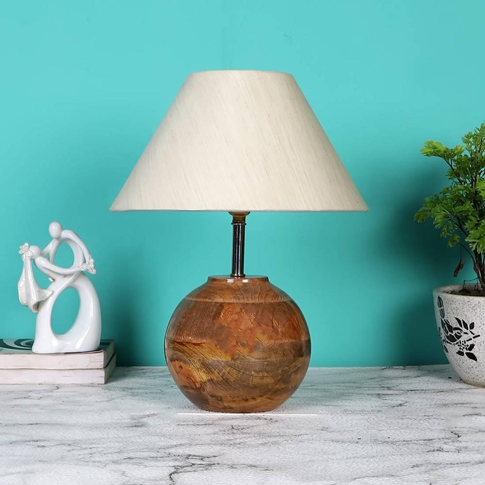 off-white cotton with Natural Wood Table Lamp