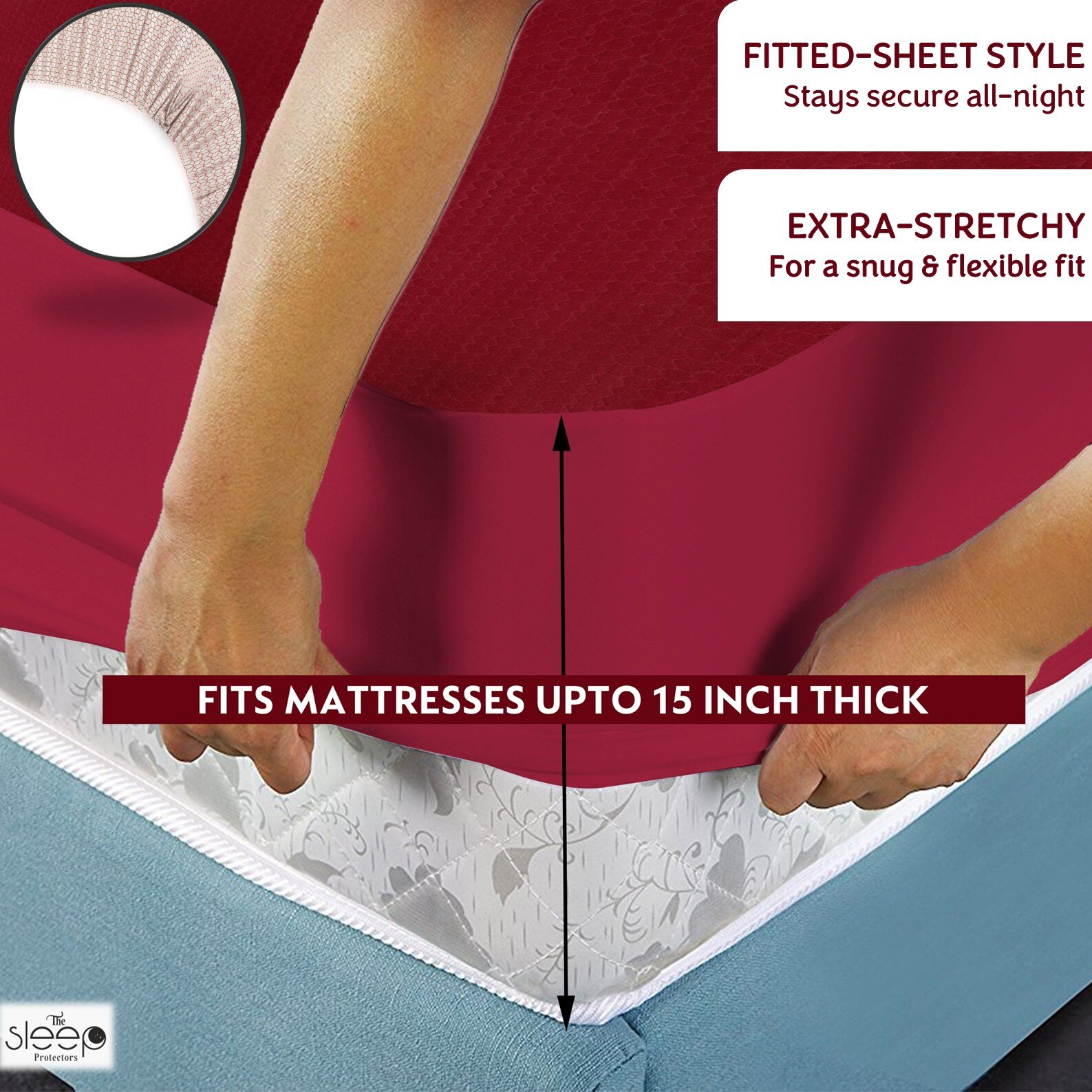 Cotton Waterproof Mattress Protector for Double Size Mattress In Maroon color 78x83
