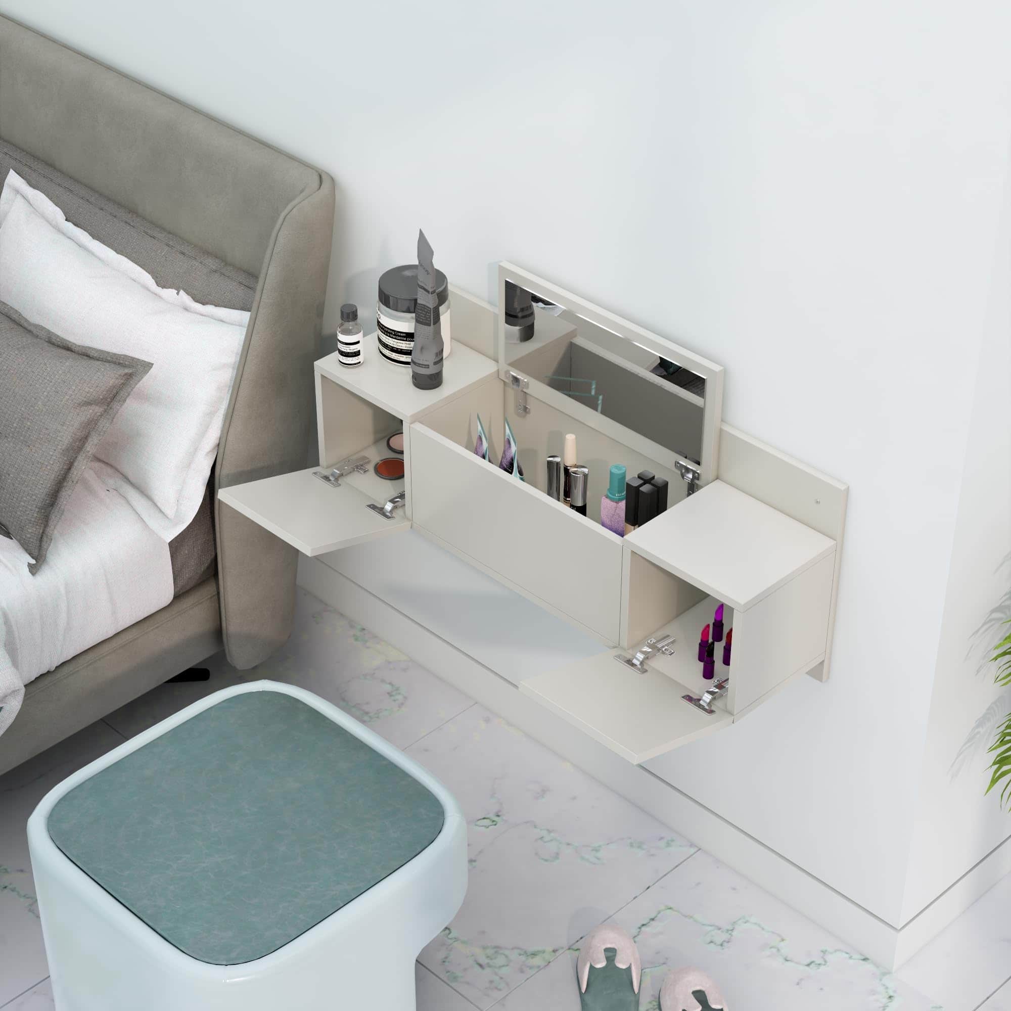 Hexa Red Engineered Wood Wall Mount Dressing Table in Frosty White Colour - HexaRed
