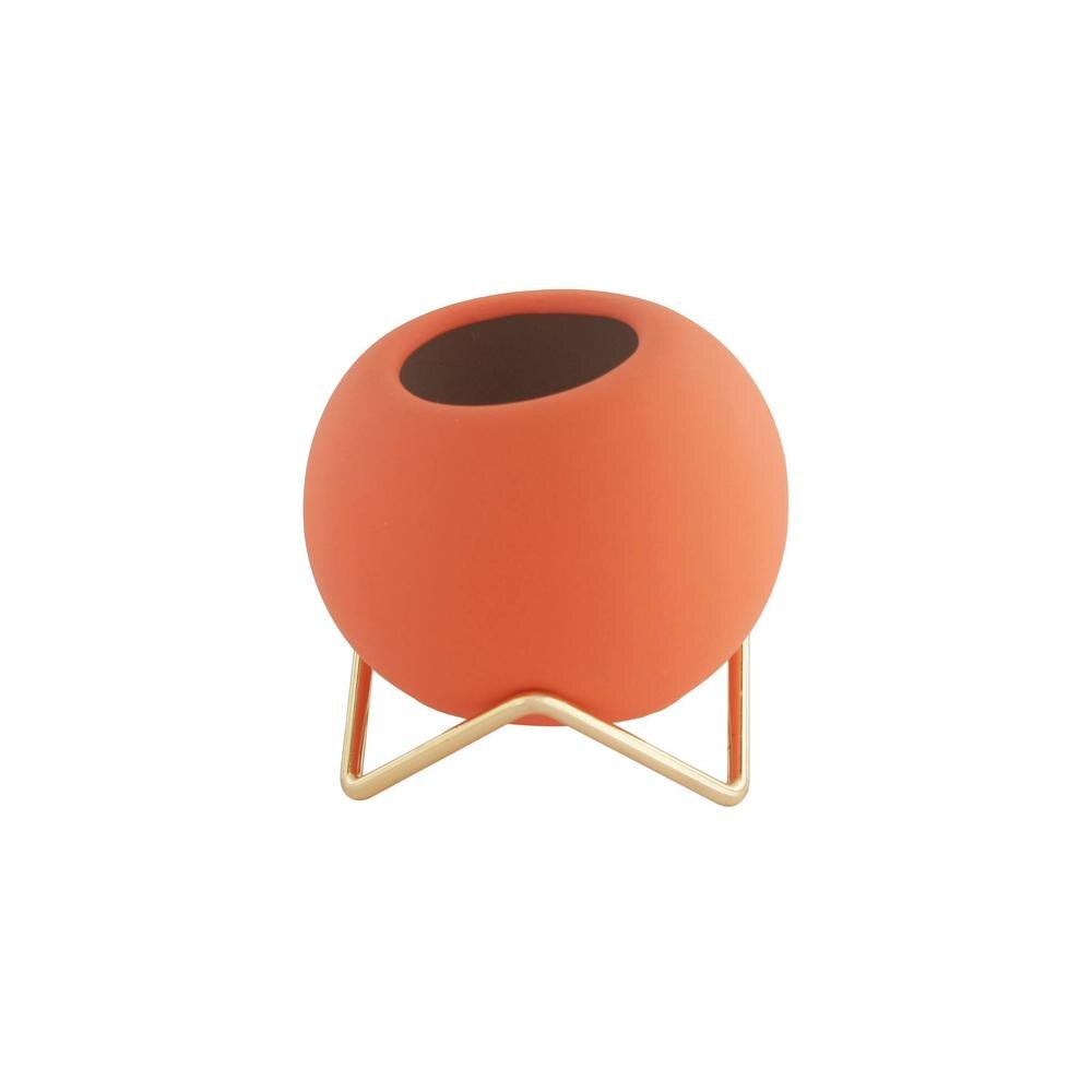 Orange Coloured Ceramic Vase with Golden Stand