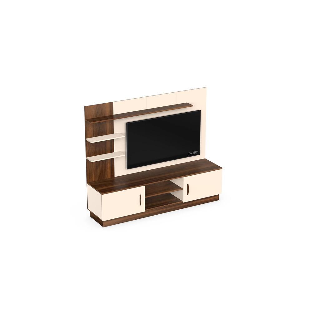 Rowlet Large Engineering Wood Floor Standing TV Entertainment Unit Set Top Box Stand/TV Cabinet with Shelves for Books & Décor Display Unit Bed Living Room Upto 55 Inches (Brown Maple & Beige)