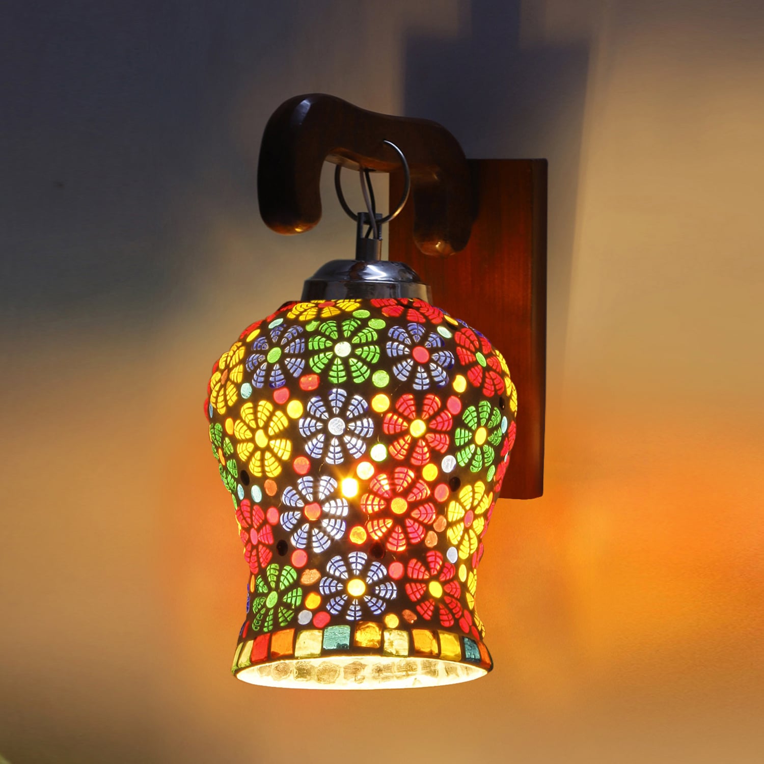 Devansh Solid Wood Electric Wall Light in Brown Colour with Multi Shade Count of 1 Light - Devansh