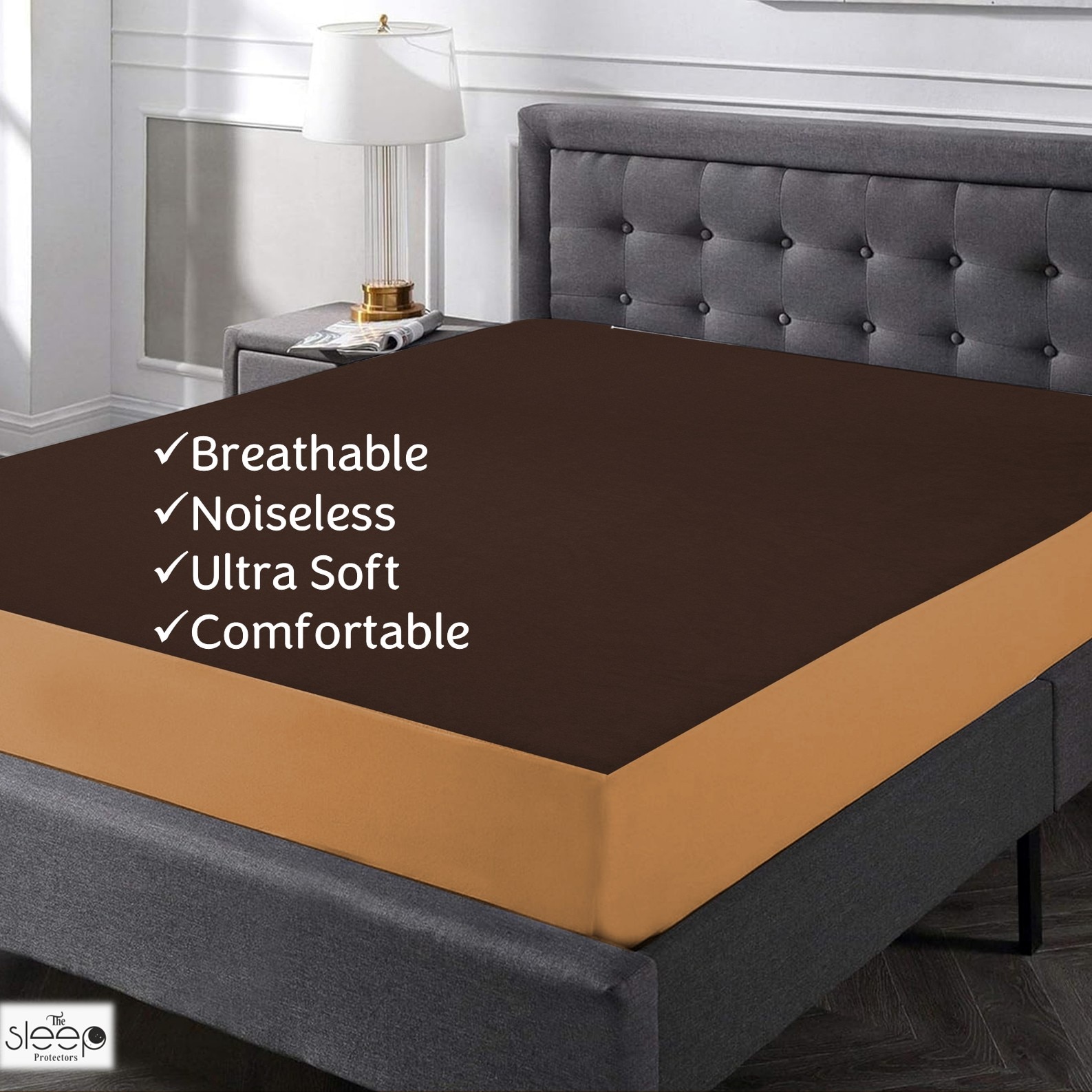Cotton Feel Terry Fabric Waterproof Mattress Protector for Double Size Mattress In Dark Brown color 78x83