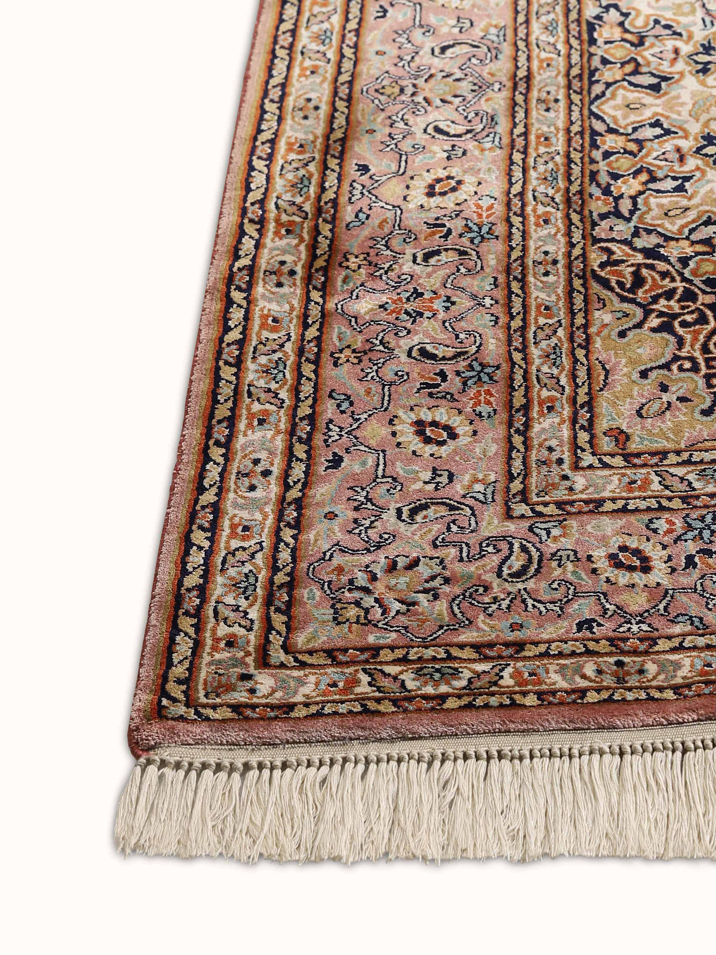 Traditional Persian Ivory Kerman Kashmir Silk Hand-knotted Rug