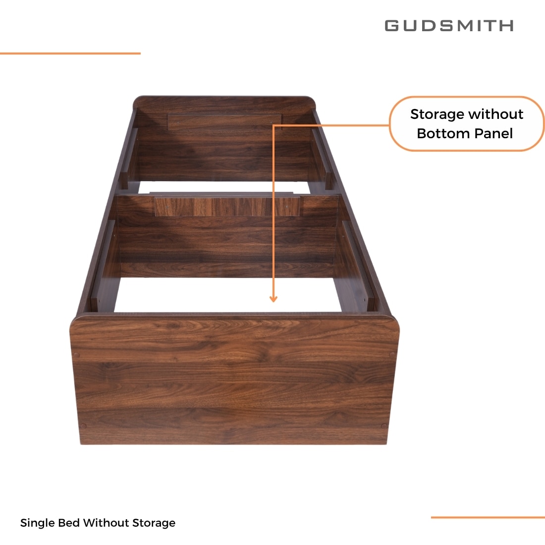 Maverick Engineered Wood Single Size Bed Without Head Board in Columbian Walnut Finish