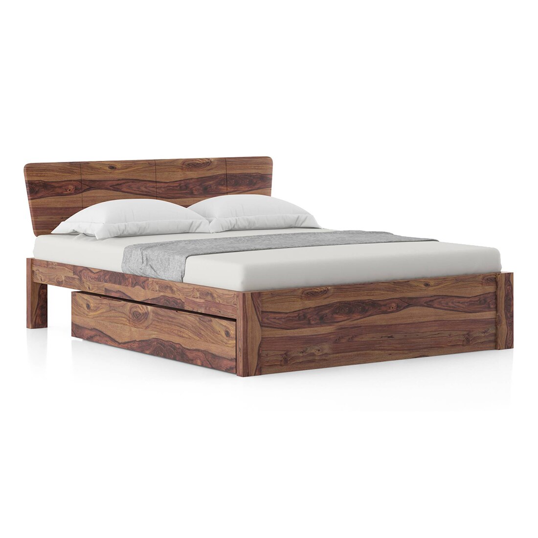 Marieta Solid Wood Queen Size Drawer Storage Bed In Teak Finish