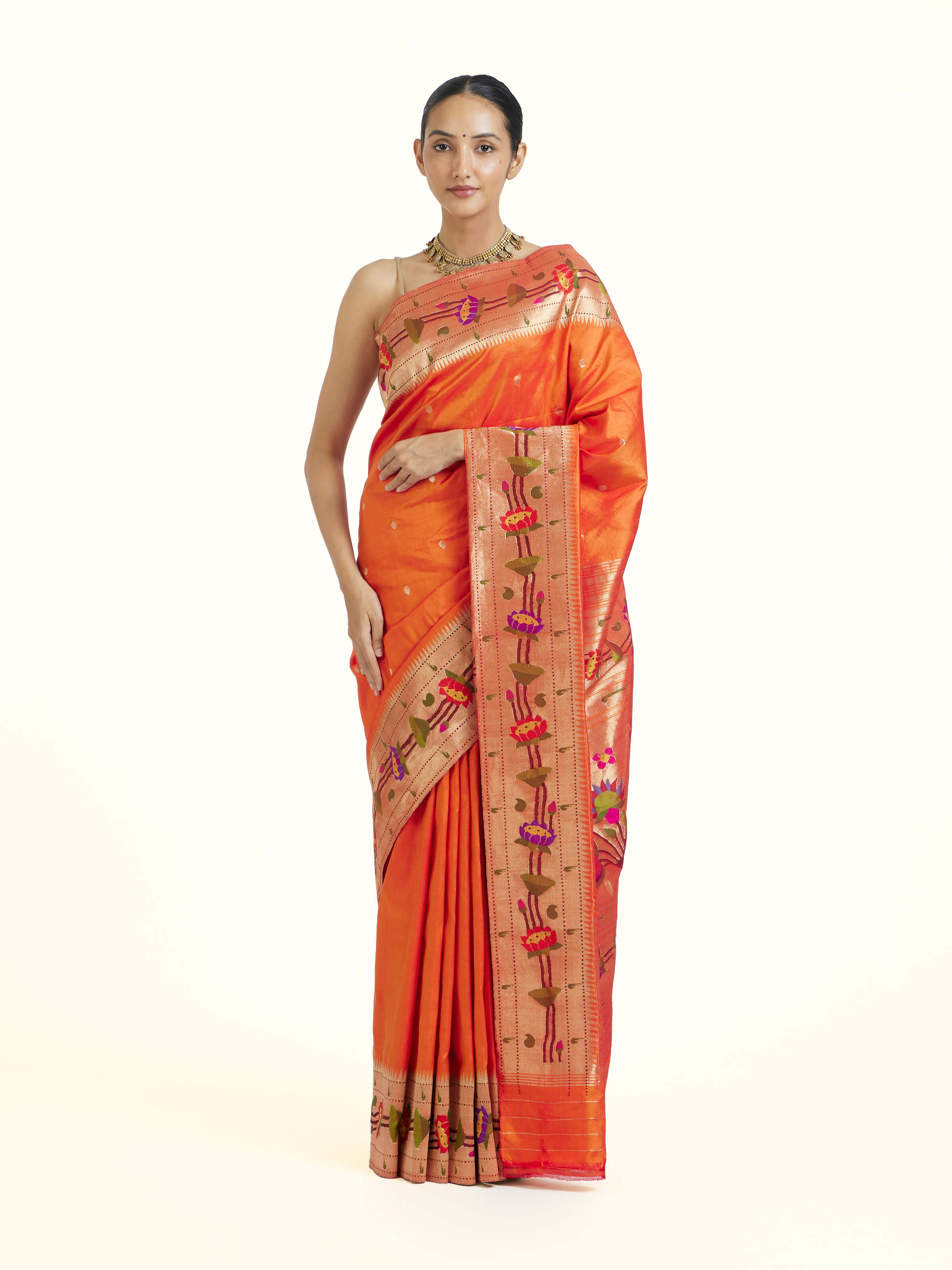 Orange Paithani Silk Saree