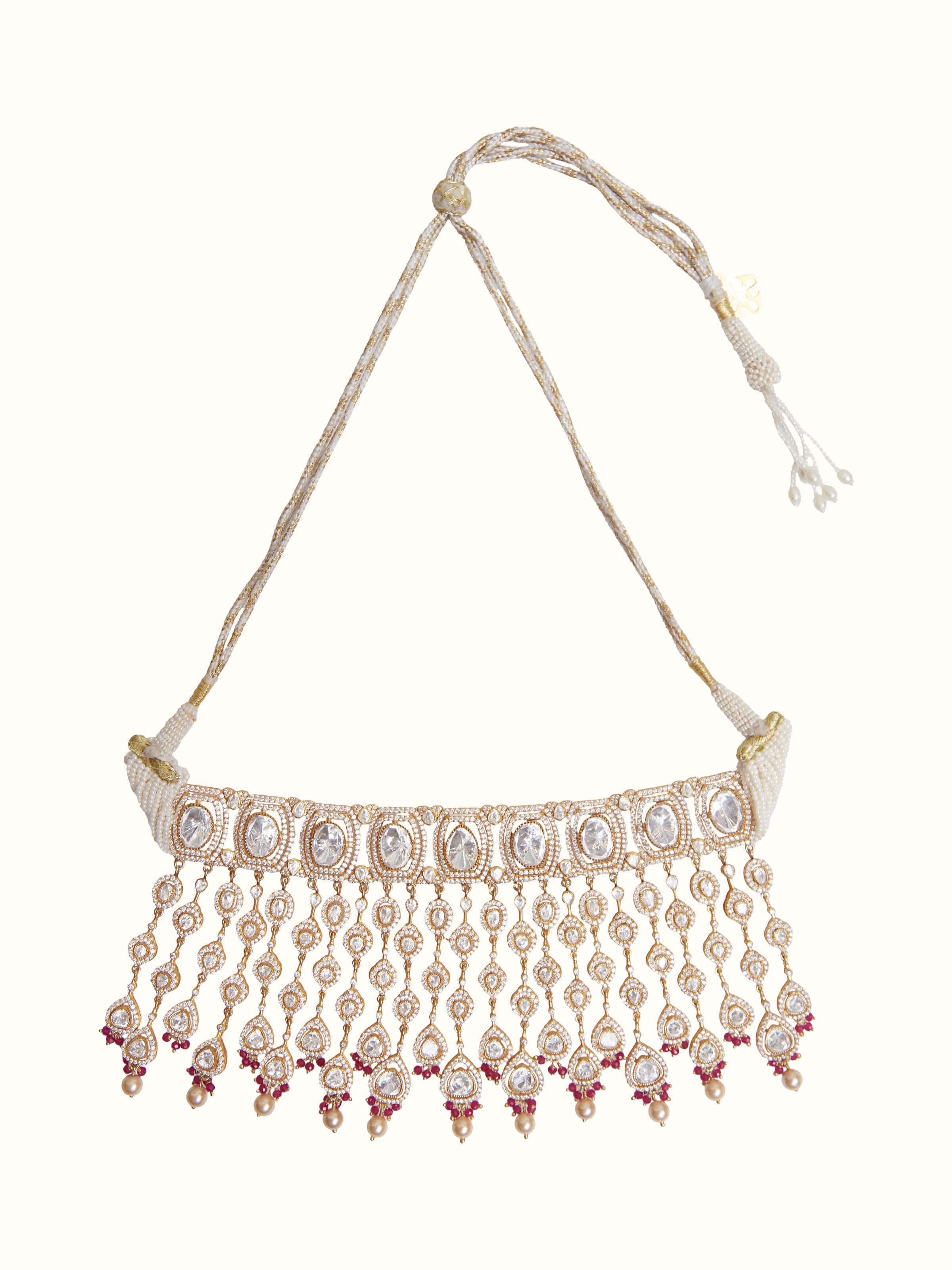 Dank Polki Silver Collar Necklace