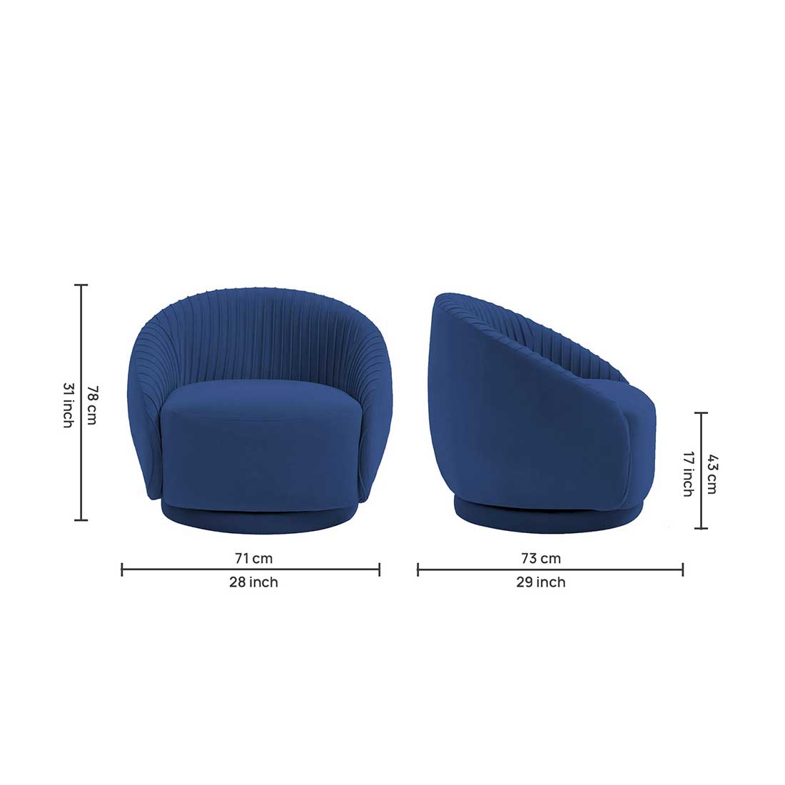 Lorna Swivel Solid Wood Round Chair in Navy Blue Colour