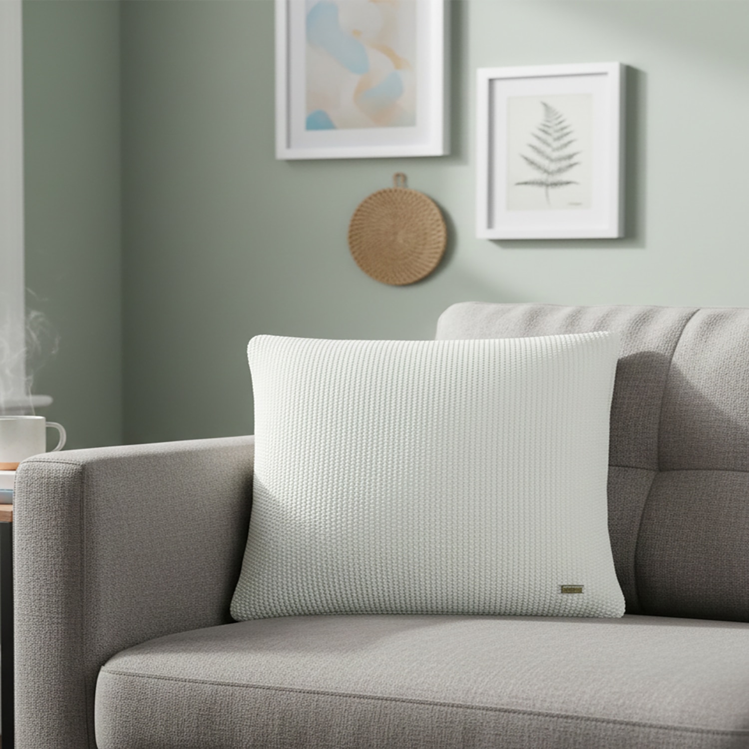 Mini Moss Knit Natural Cotton Cushion Cover 16X16  Inches - Pluchi