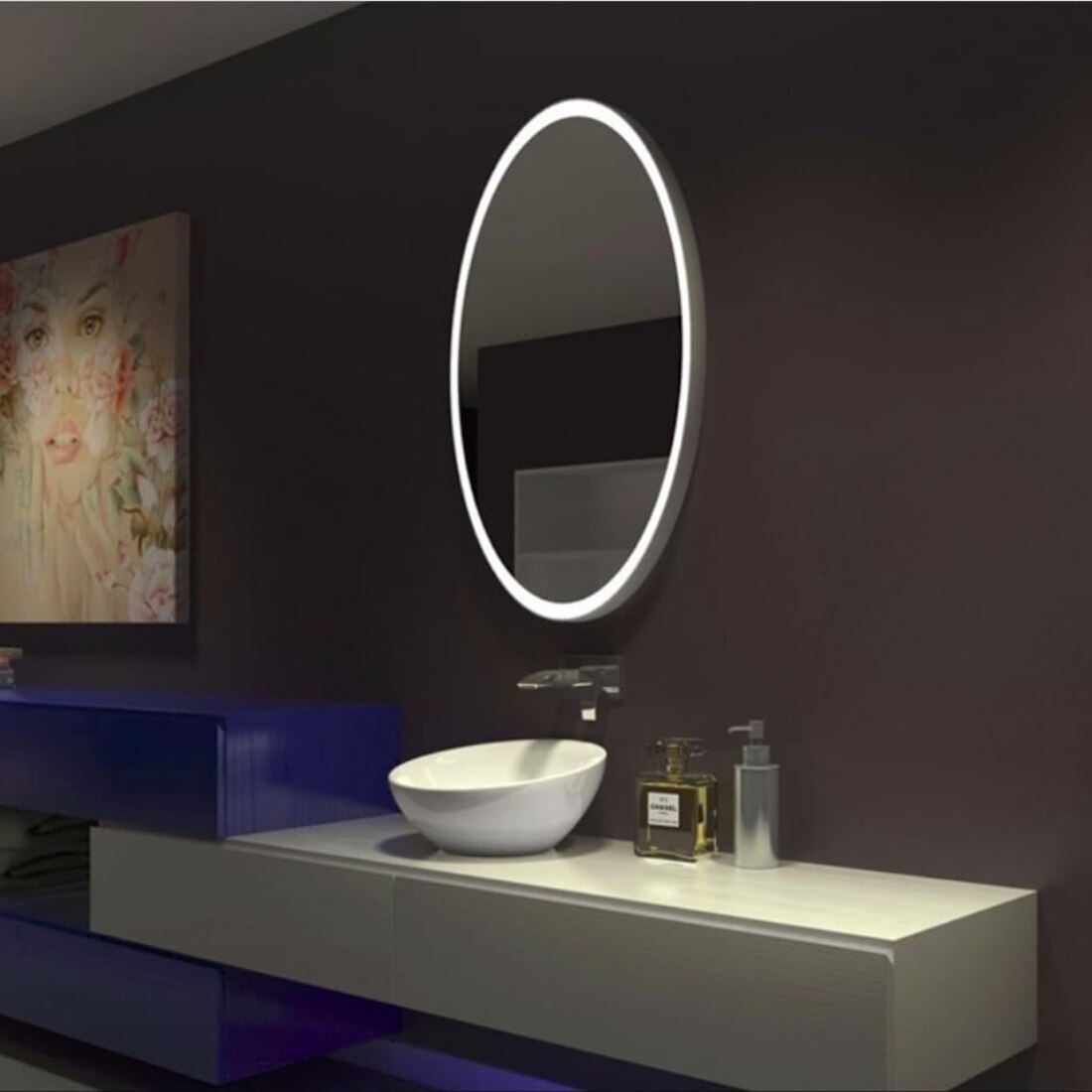 Oval Shape Lighted LED Mirror Modern  Vanity Mirror