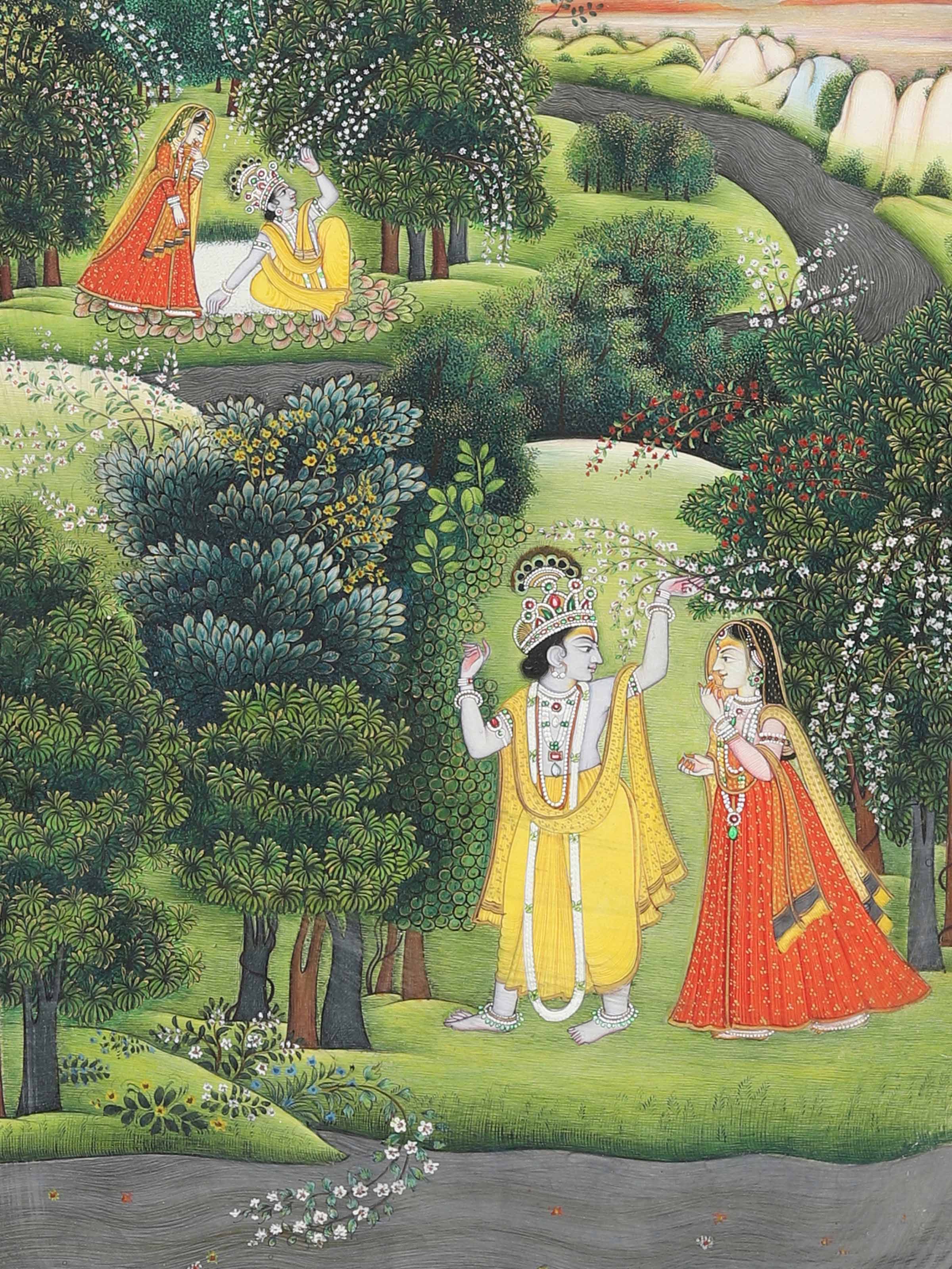 Krishna In Forest Miniature Painting
