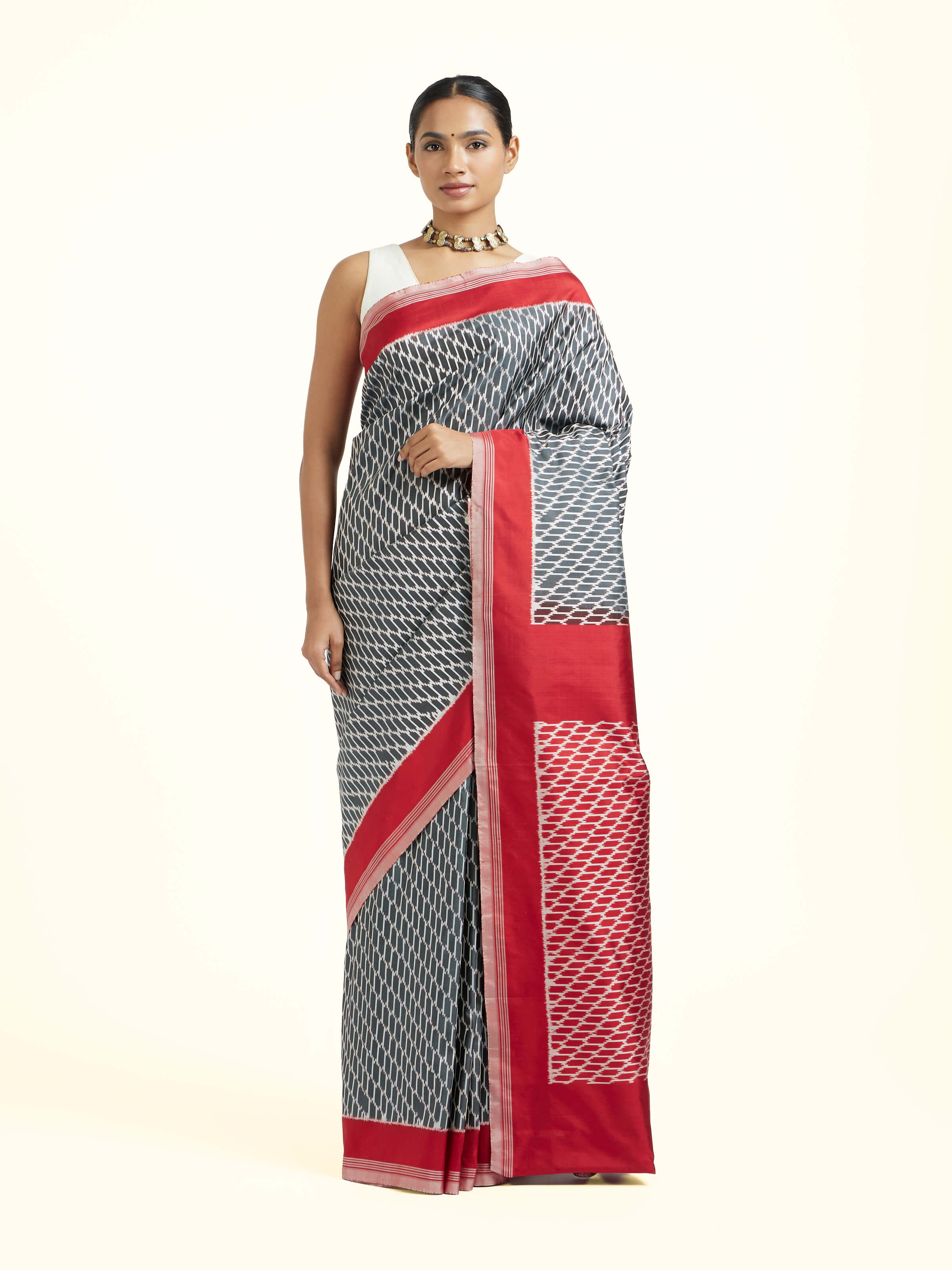 Red Silk Pochampally Single Ikat Saree