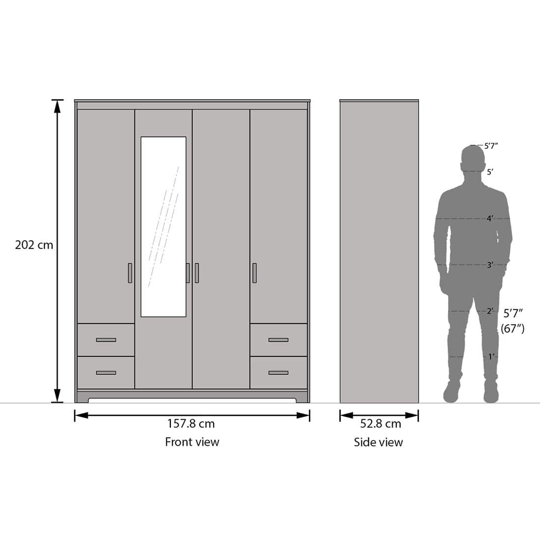 Miller Engineered Wood 4 Door Wardrobe With Mirror in Two Tone Finish
