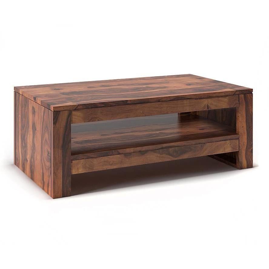 Epsilon Rectangular Solid Wood Coffee Table In Teak Finish