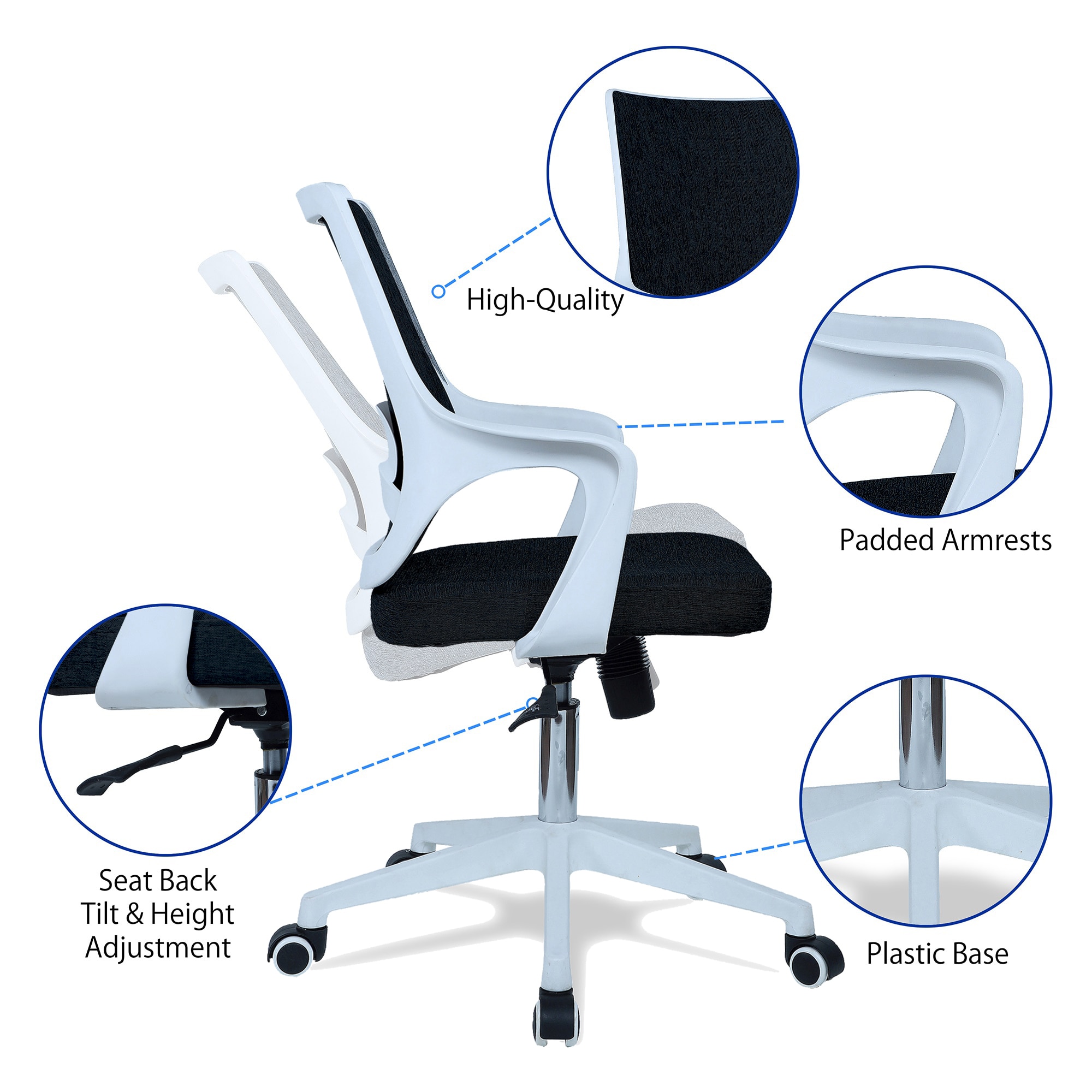 Mearveal Mid Back Ergonomic Chair in Black Colour