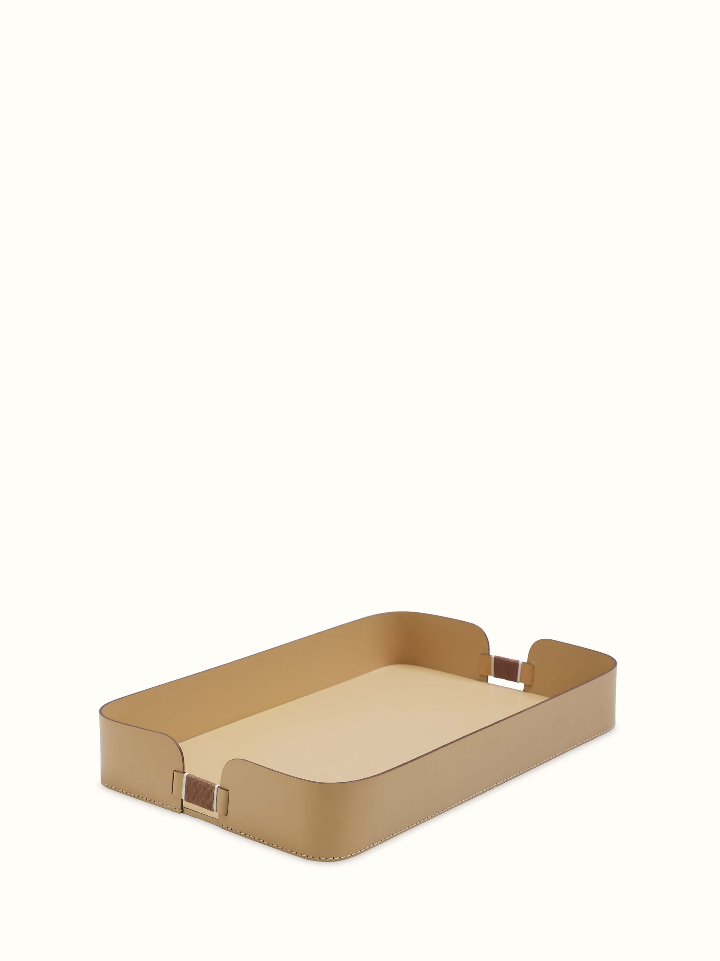 Angle view of Leather Desk Organiser Tray showing the storage compartments and leather texture.