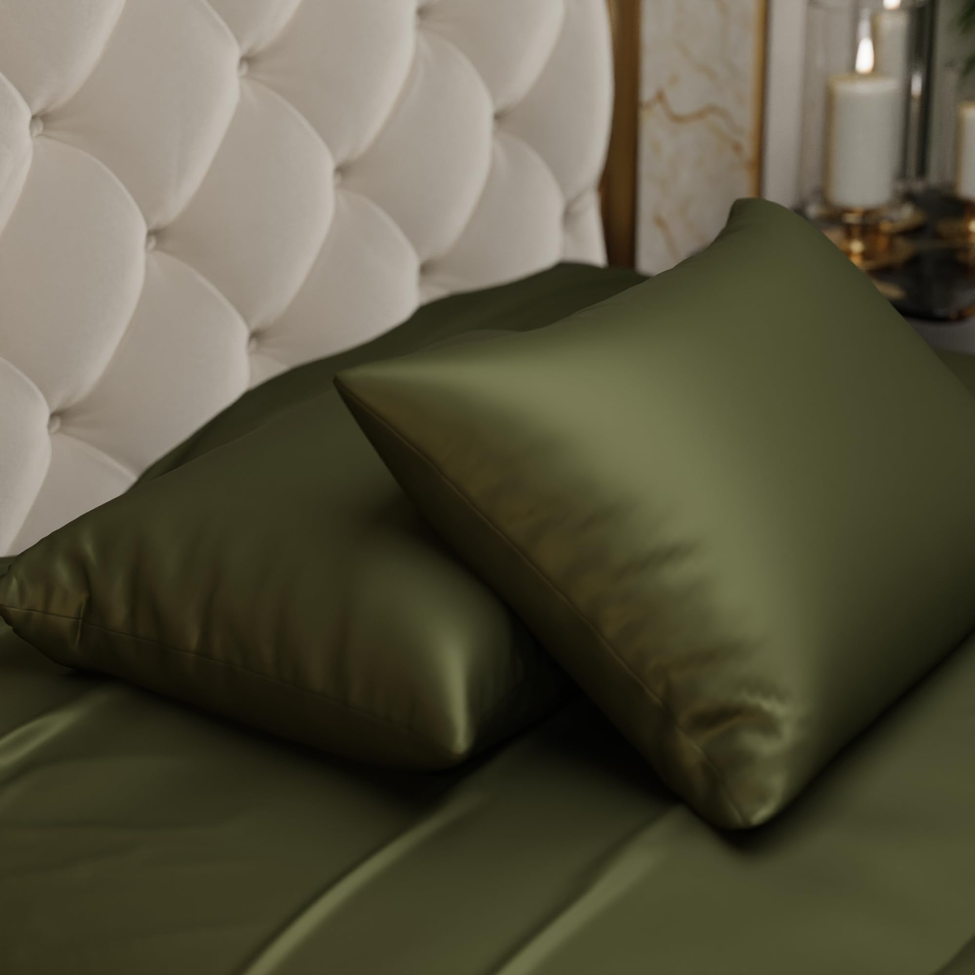 Stoa Paris Satin Pillow Covers,  Premium Plain Pillow Cover Set of 2, 68L x 45W cms - Olive Oasis