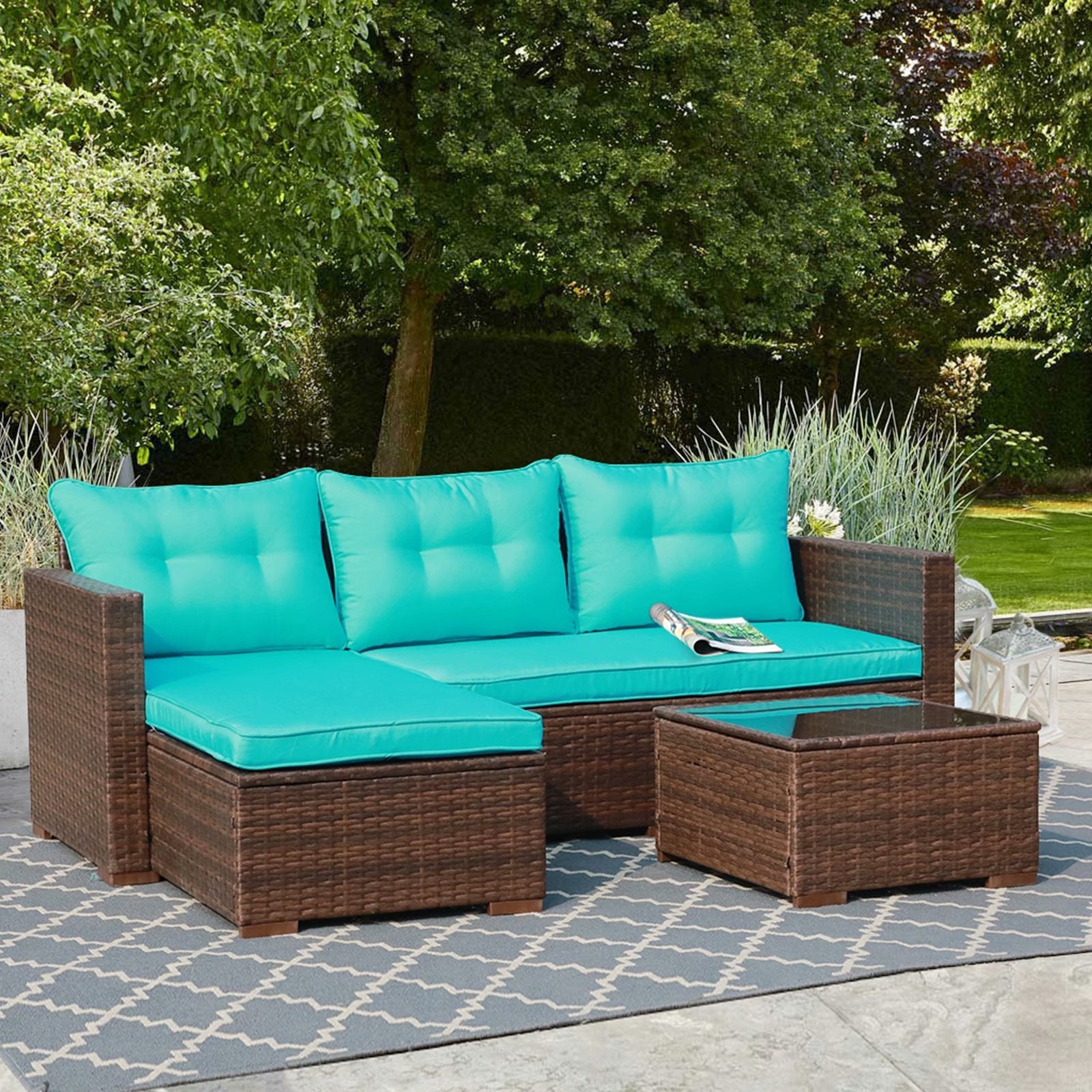 Jasmine  Outdoor Set in Brown Colour (1 Chair, 2 Ottomans & 1 Table) - Carrybird