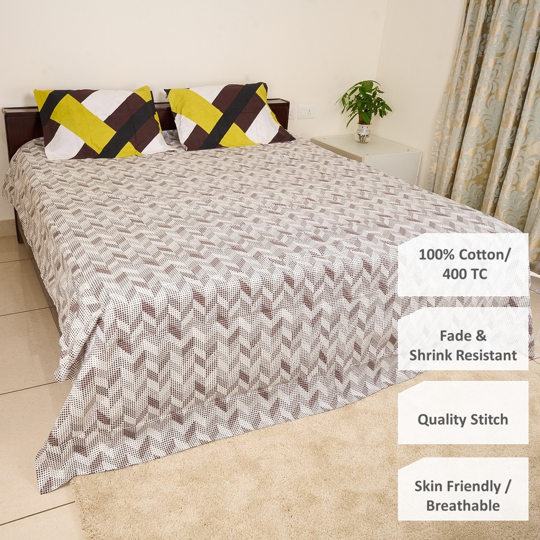 Cotton Double bed sheet 2.24mtrsx 2.54 mtrs with 2 Pillows