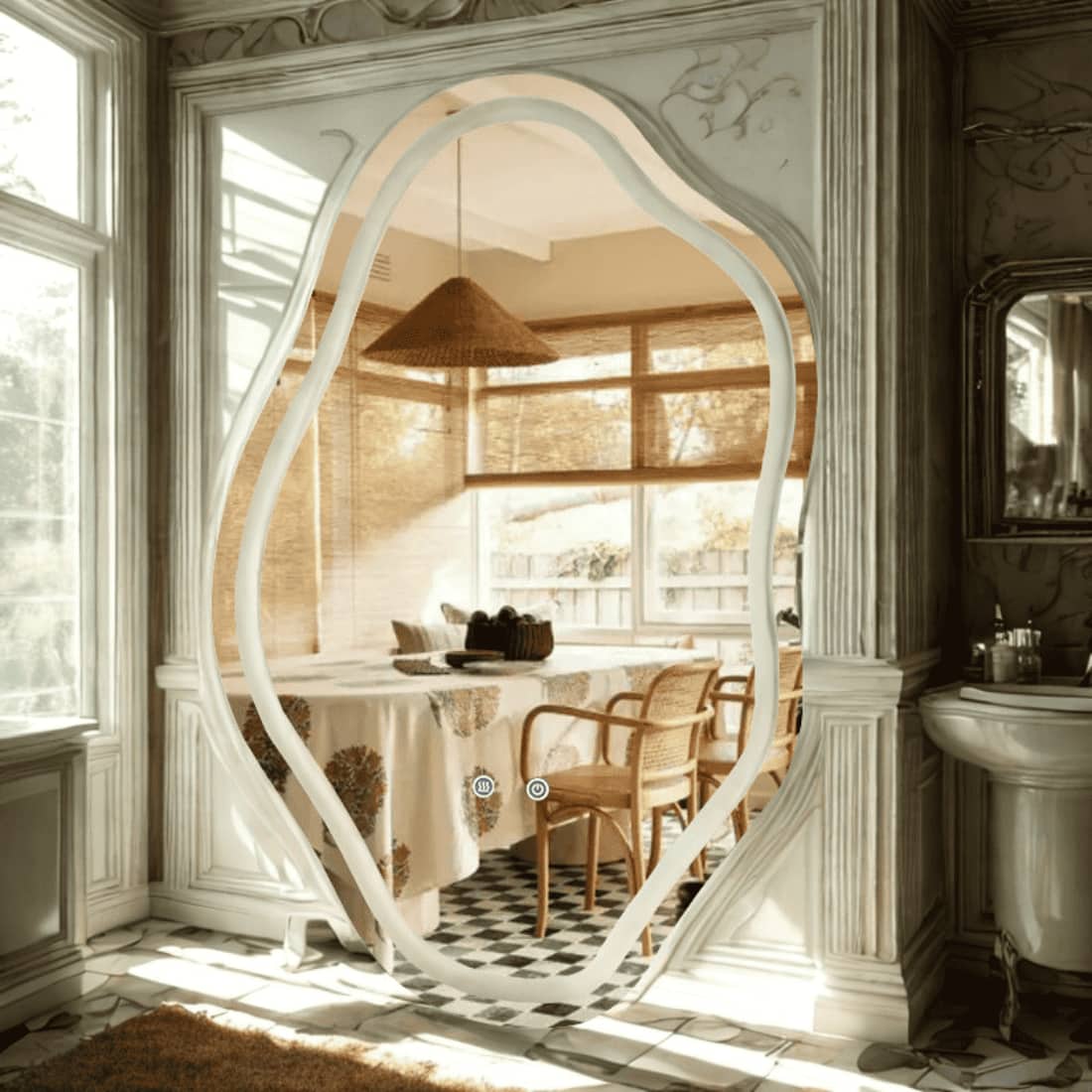 Wavy LED Backlit Mirror Designer Flower Shape for