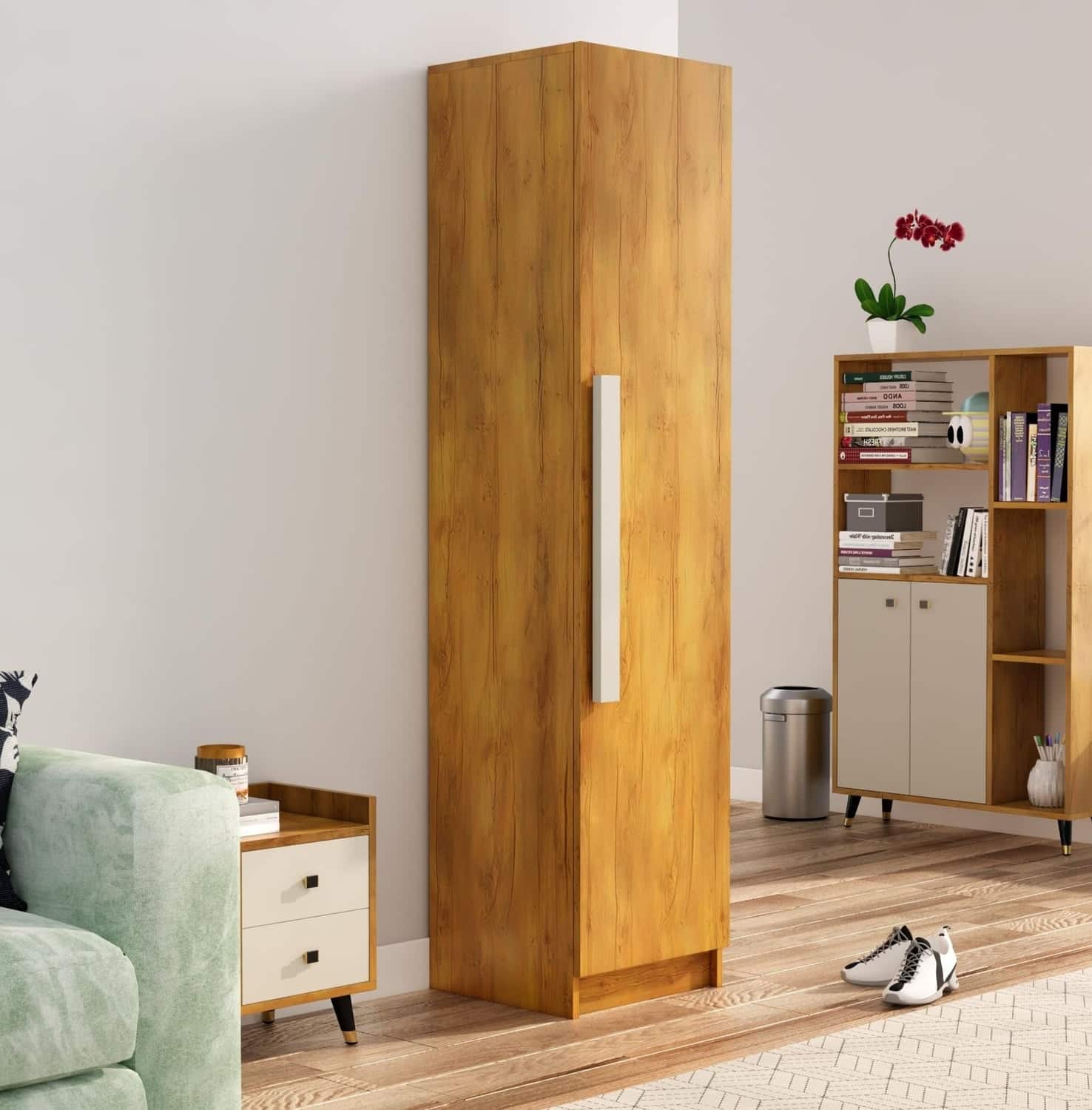 Hexa Red Wooden 1 Door Wardrobe with Huge Storage Space in Giant Wood Colour - HexaRed