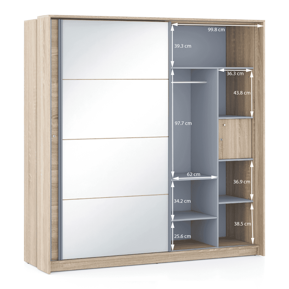 Loretta Sliding Door Wardrobe With Mirror in Sonoma Oak Finish