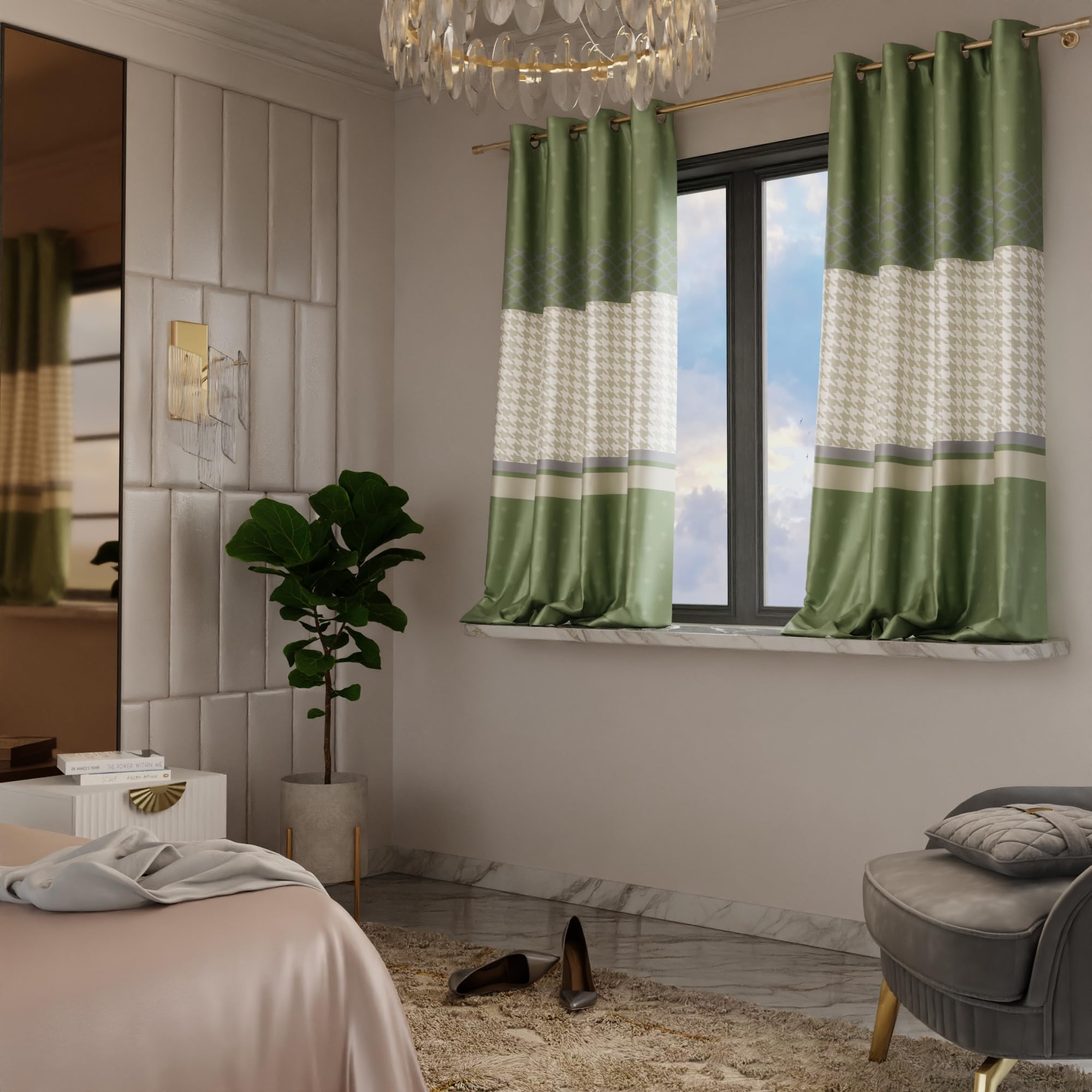 Stoa Paris Satin Window Curtain, 70% Blackout Curtains,   Privacy Lining, Pack of 2, Versailles - Majestic Meadow - Stoa Paris