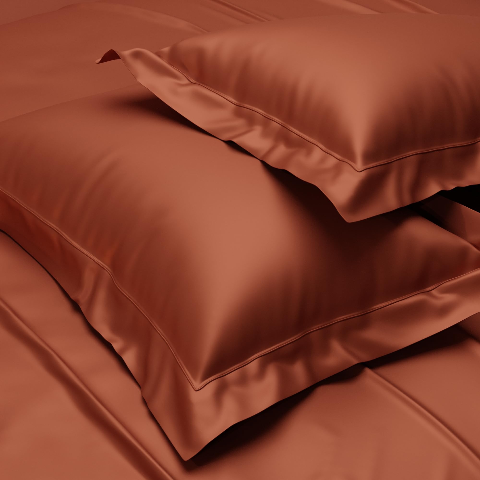 Stoa Paris Satin Pillow Covers, Premium Plain Pillow Cover Set of 2, 68L x 45W cms - Melted Caramel