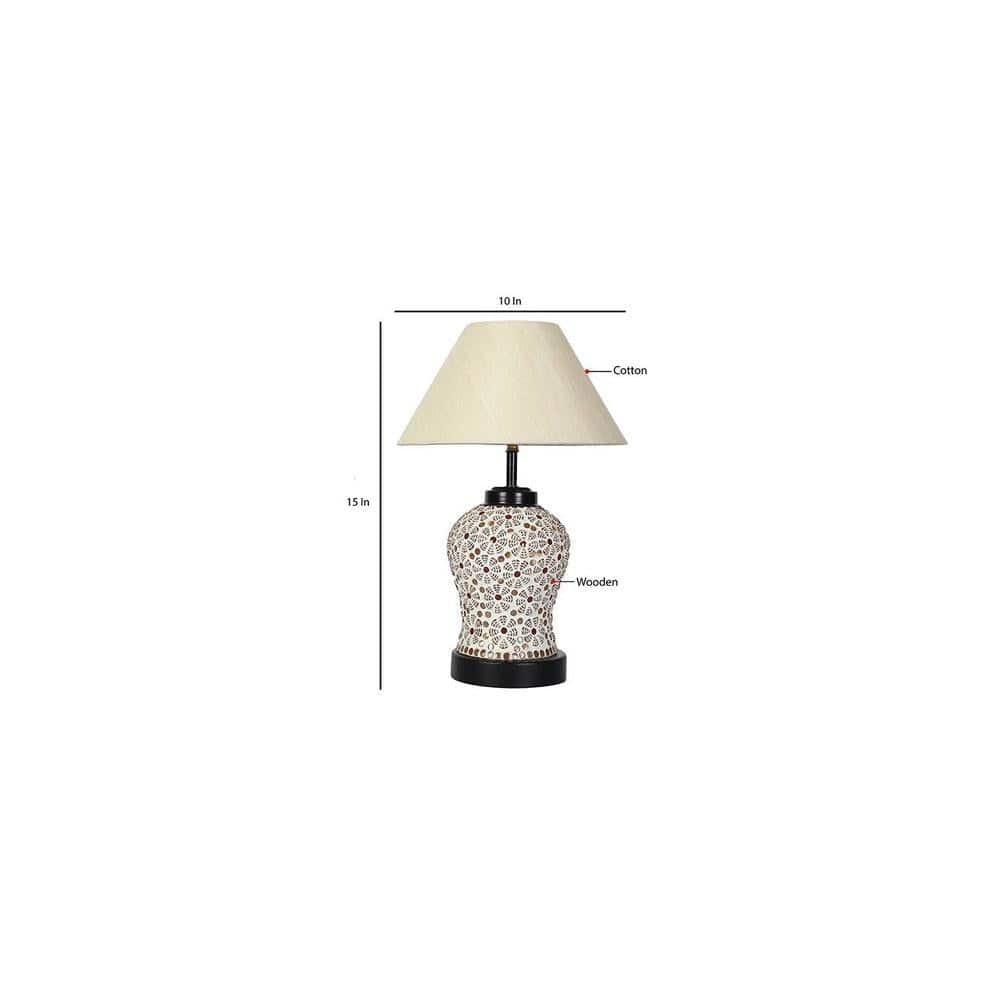 Raven off-white cotton Glass Table lamp with Iron Base