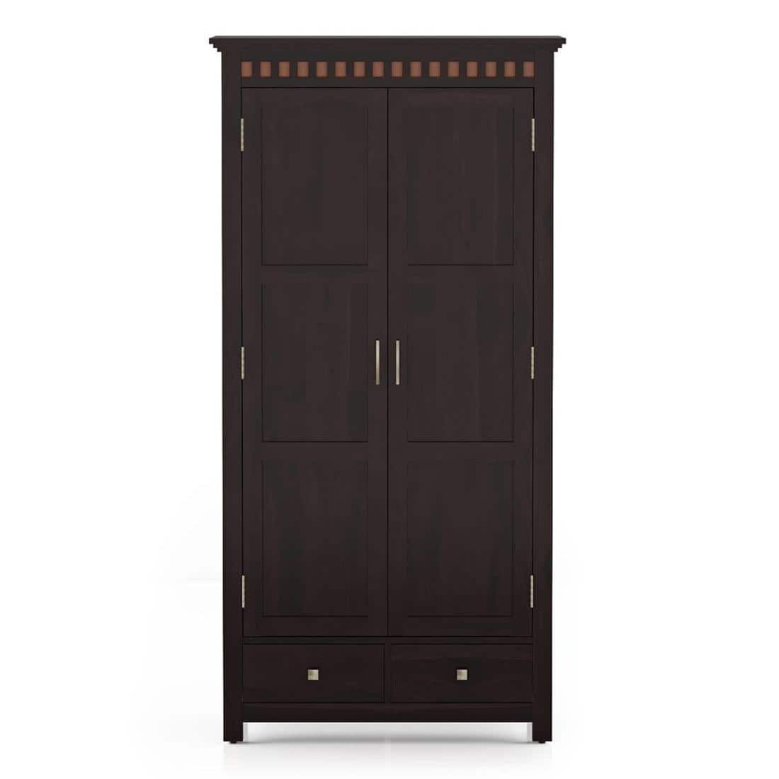 Fidora Solid Wood 2 Door Wardrobe in Mahogany Finish