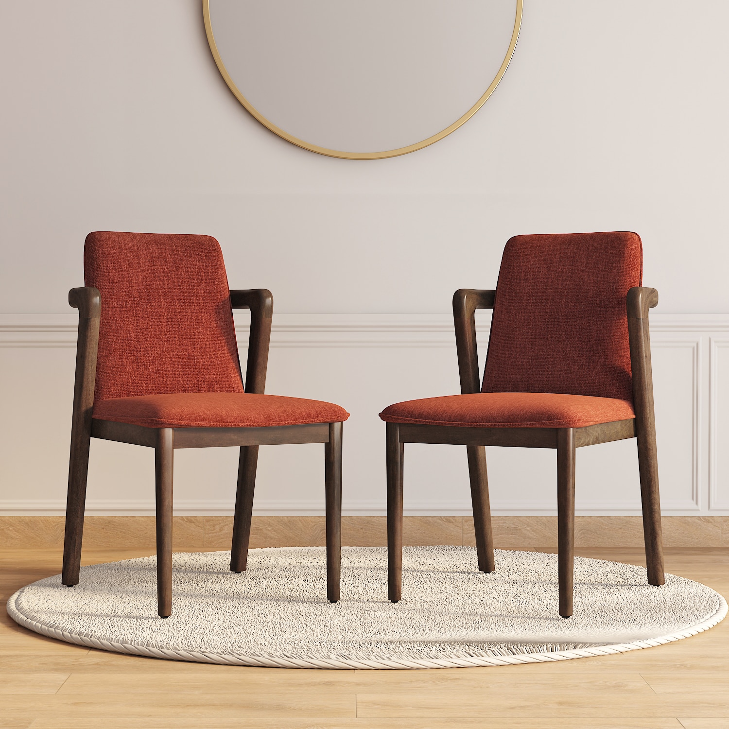 Harper Solid Wood dining chair in Danish Walnut finish, Fabric Dark Coral-image-9