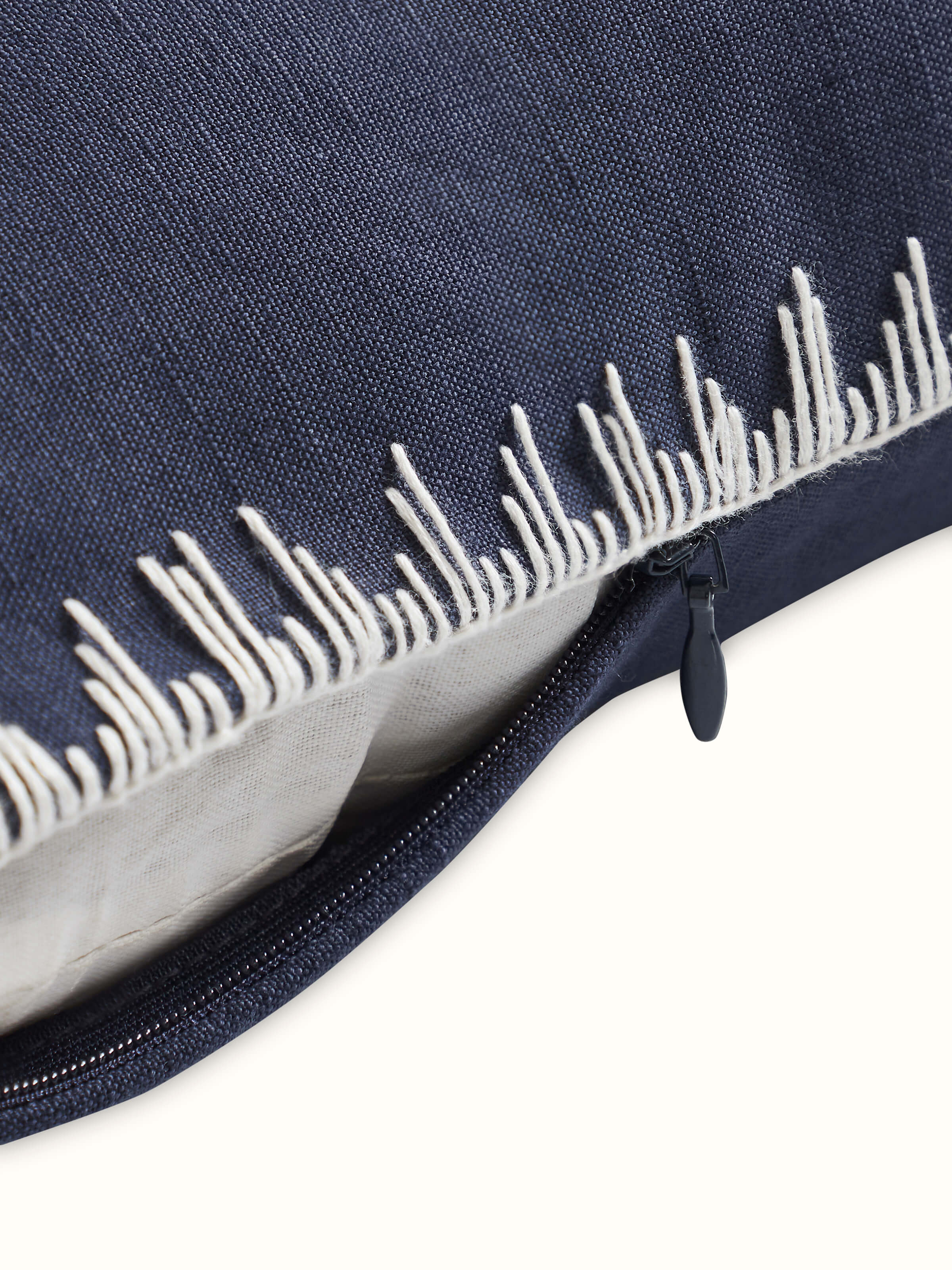 Parvat Indigo Edge Stitch Linen Cotton Hand Embroidered Cushion Cover