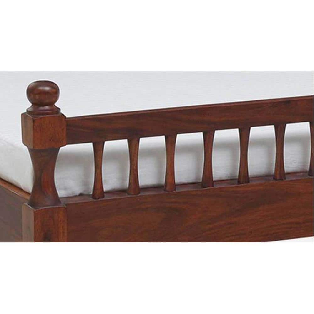 Wood Solid Wood Queen Size Non Storage Bed In Honey Oak Finish
