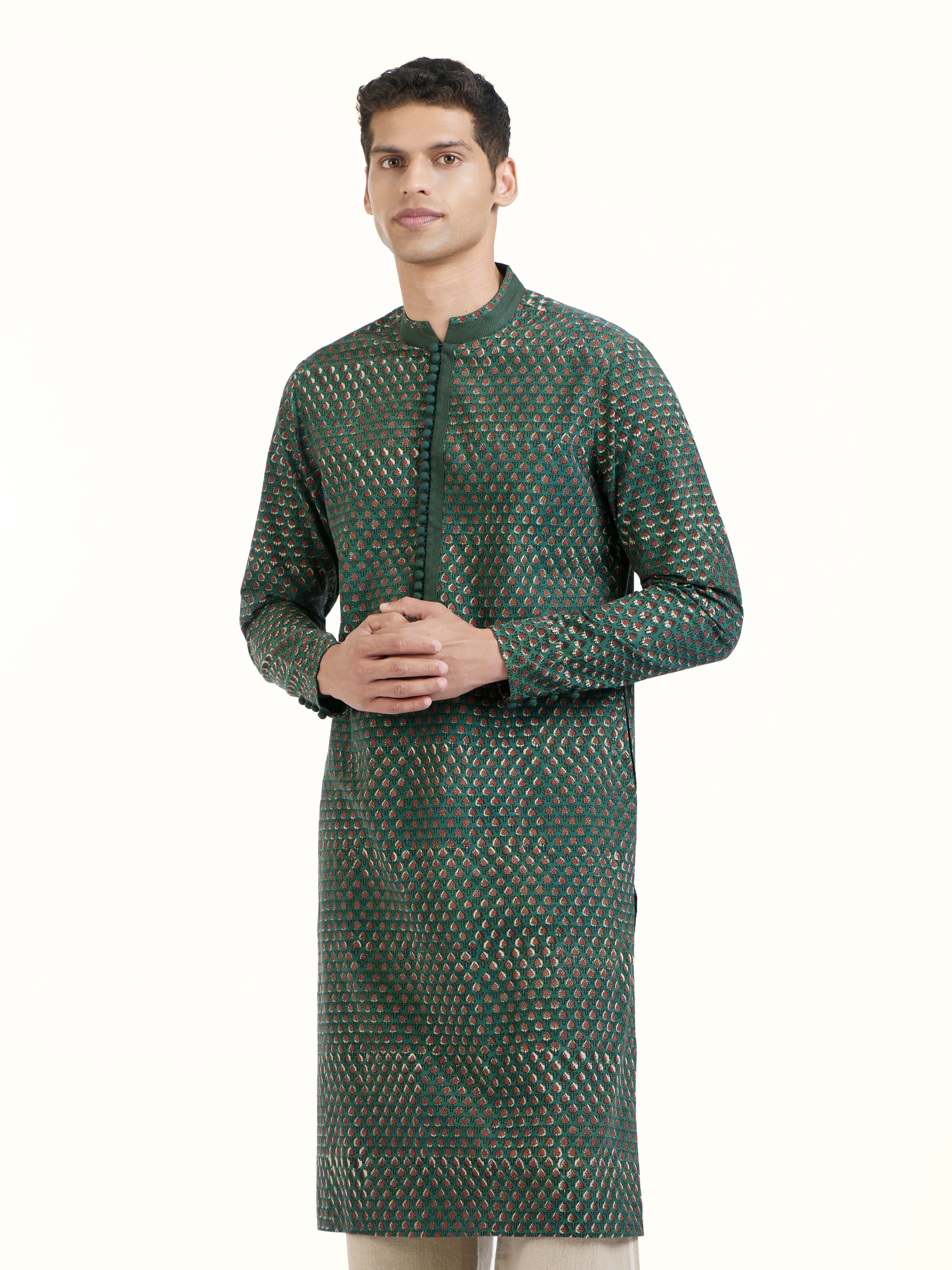 Angled view showing block print details