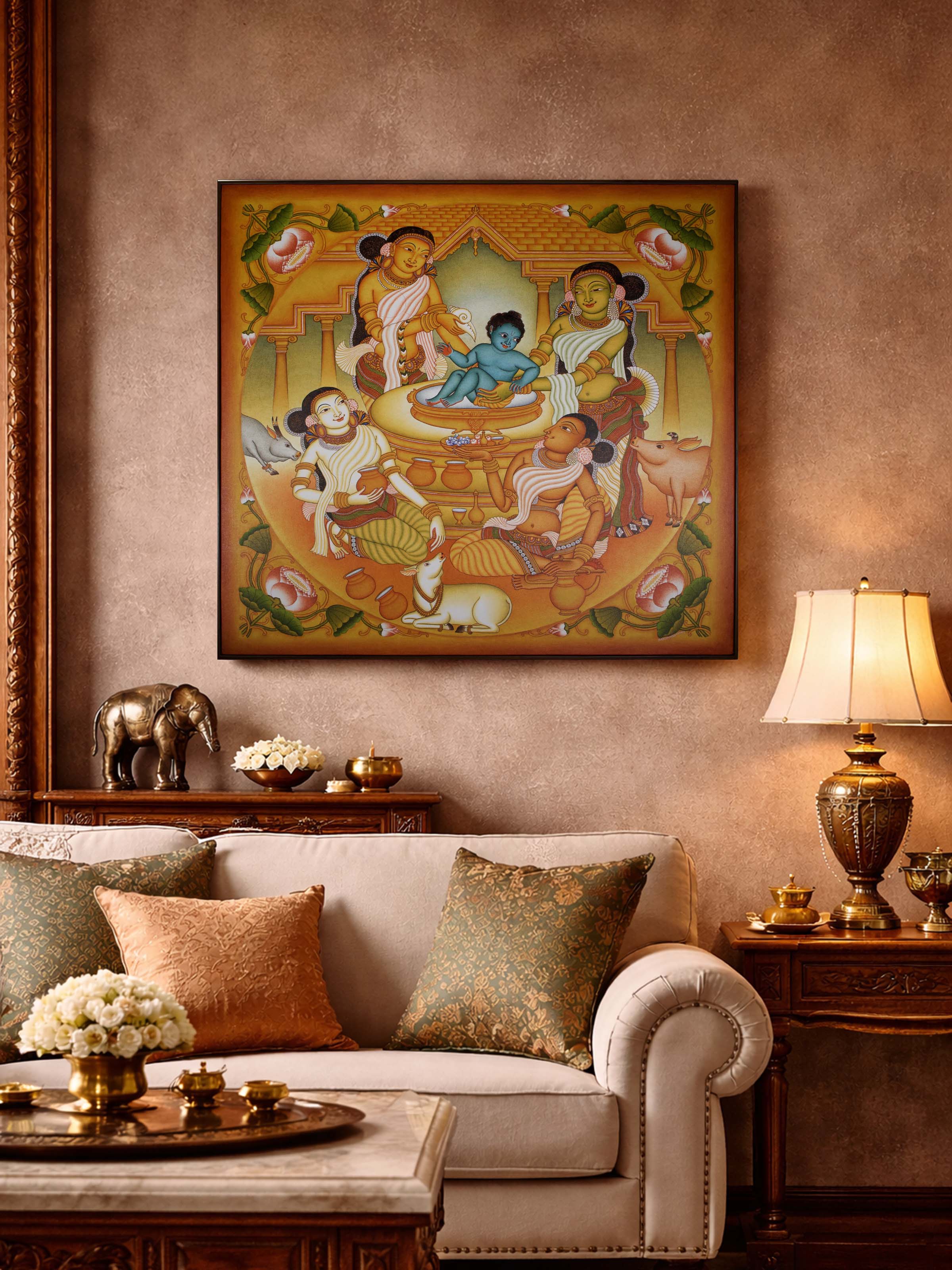 Krishna Snanam Kerala Mural Painting