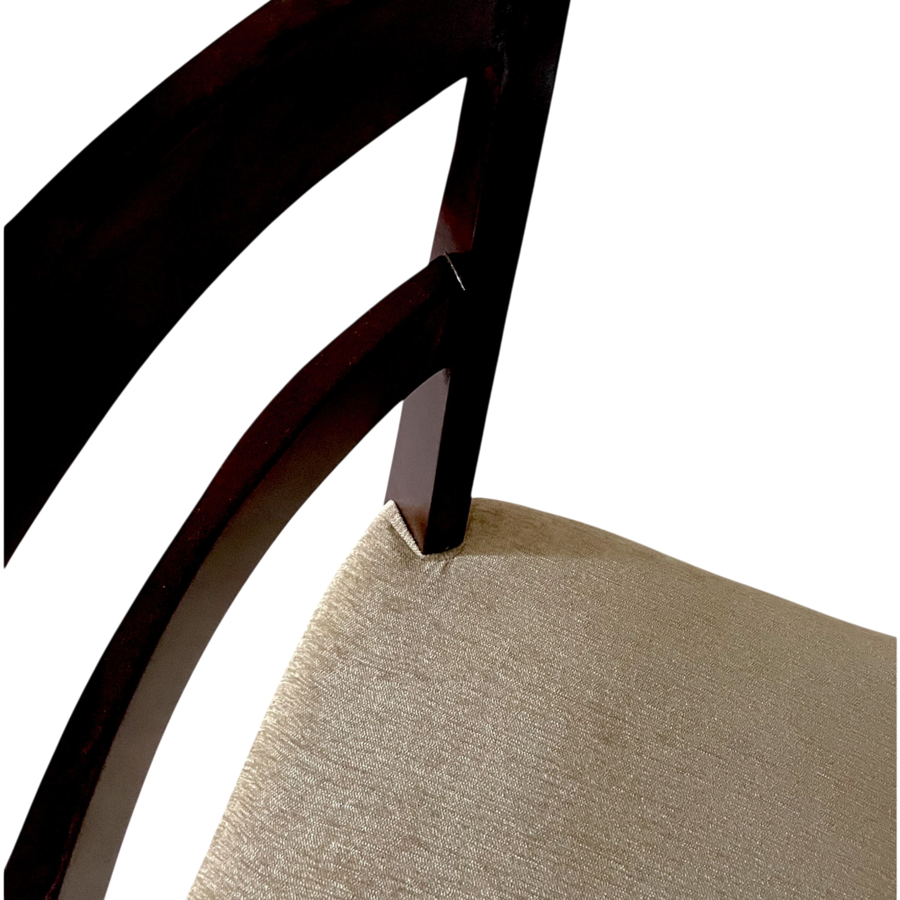 Newport wood Dining Chair in Beige Mossy Fabric Cushioning with DARK WALNUT FINISH