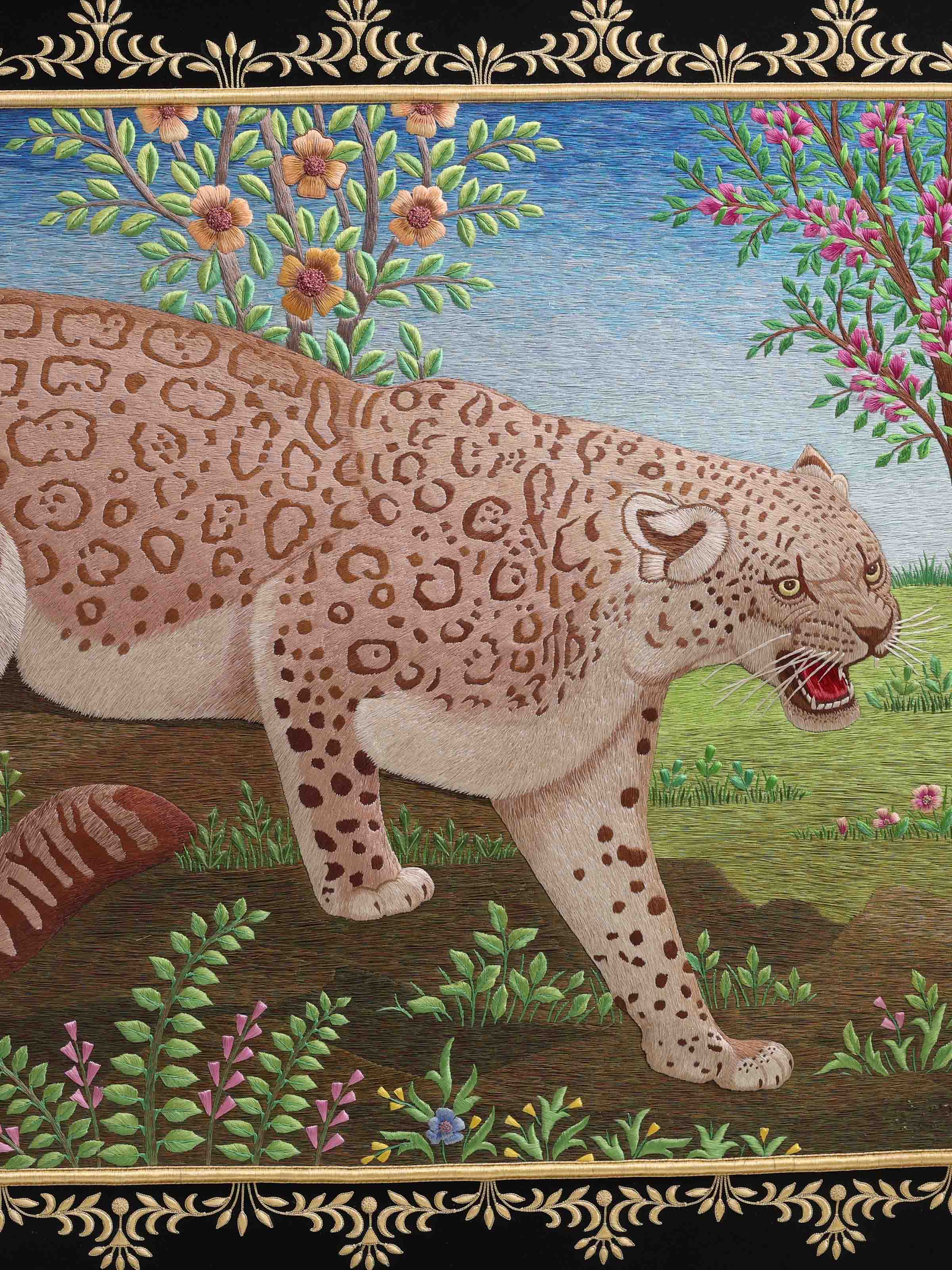 Leopard Pairs Zardozi Wall Hanging