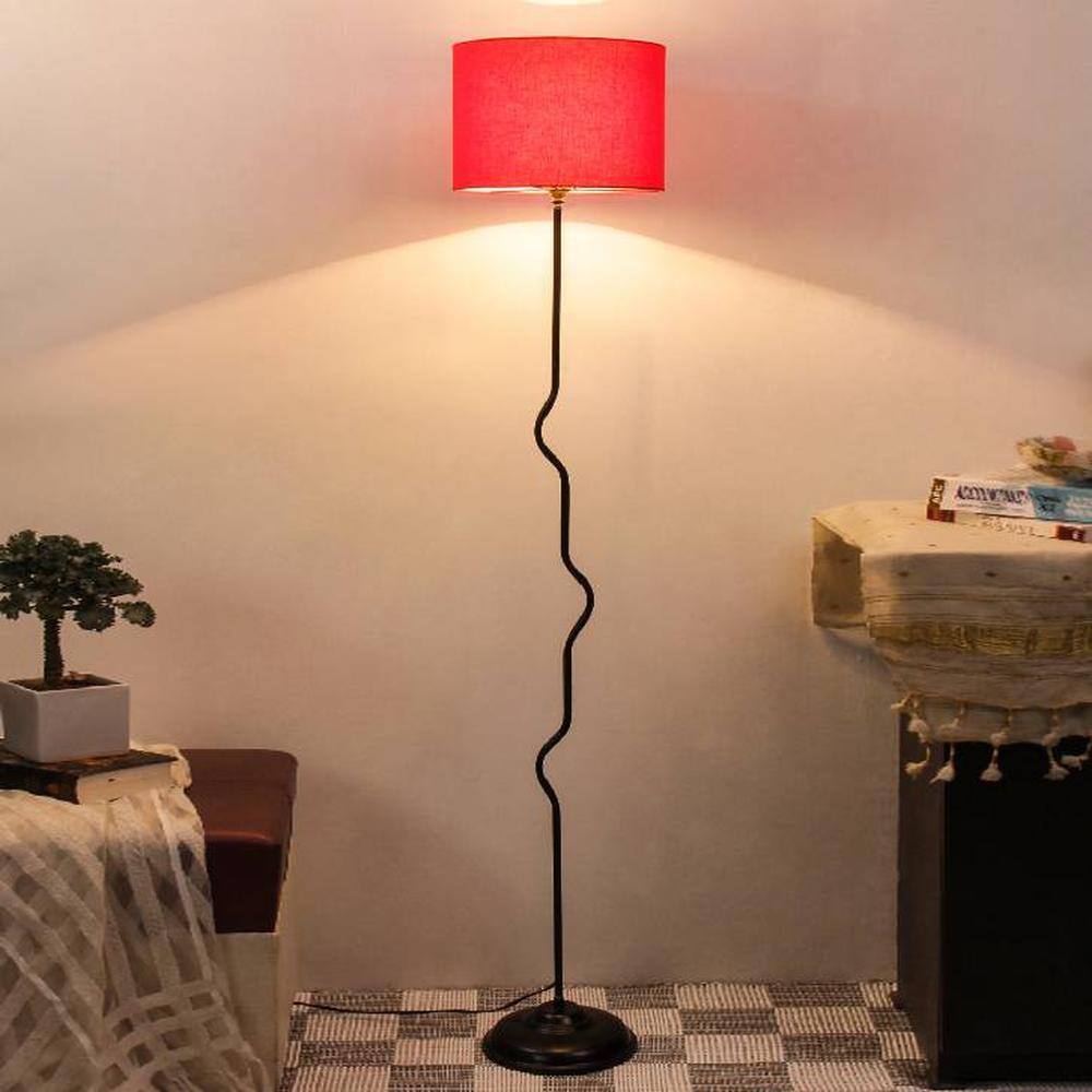 Leila Red Fabric Floor Lamp with Black Iron Base