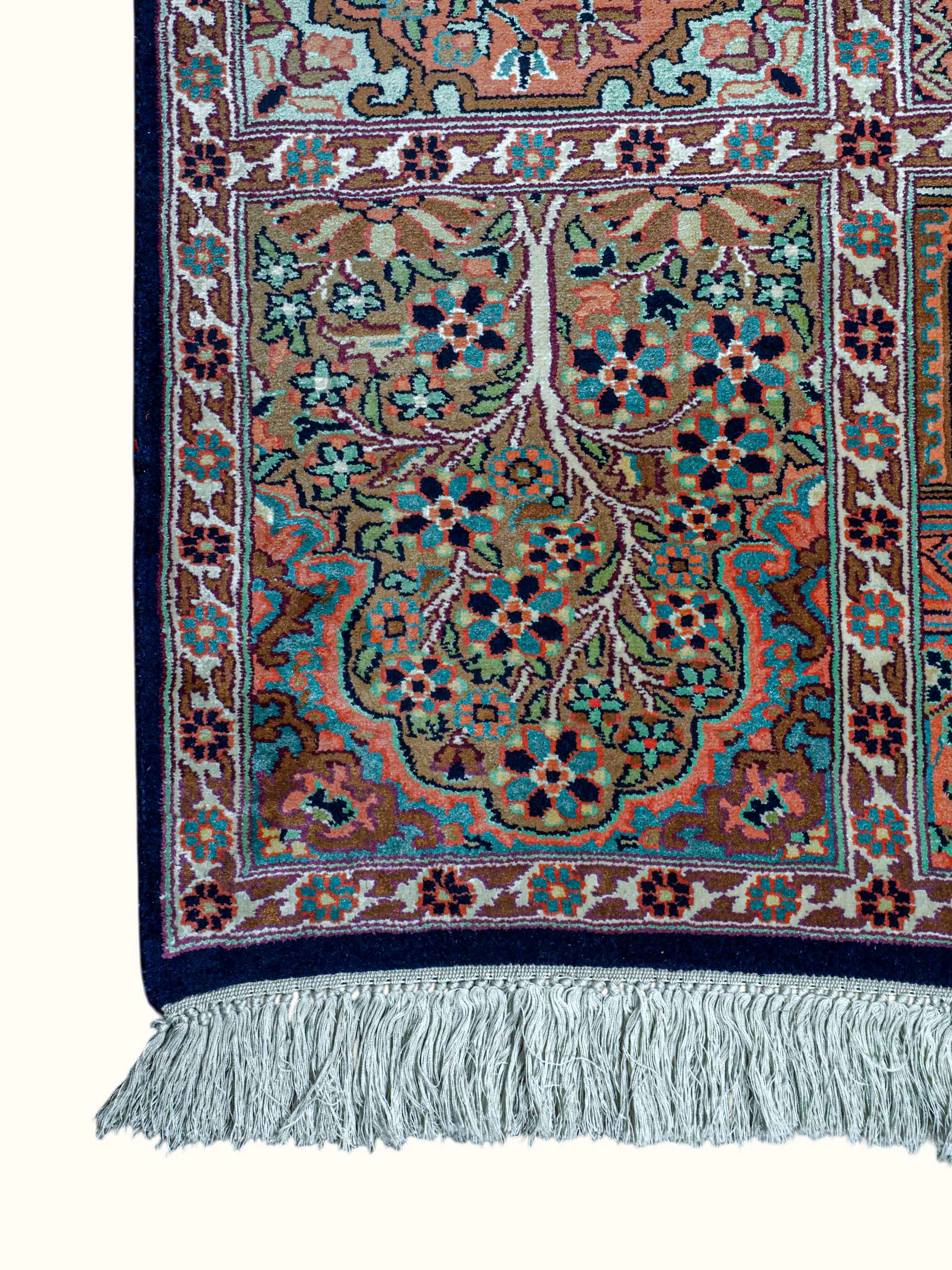 Traditional Persian Grey Hamadan Kashmir Silk Hand-Knotted Carpet