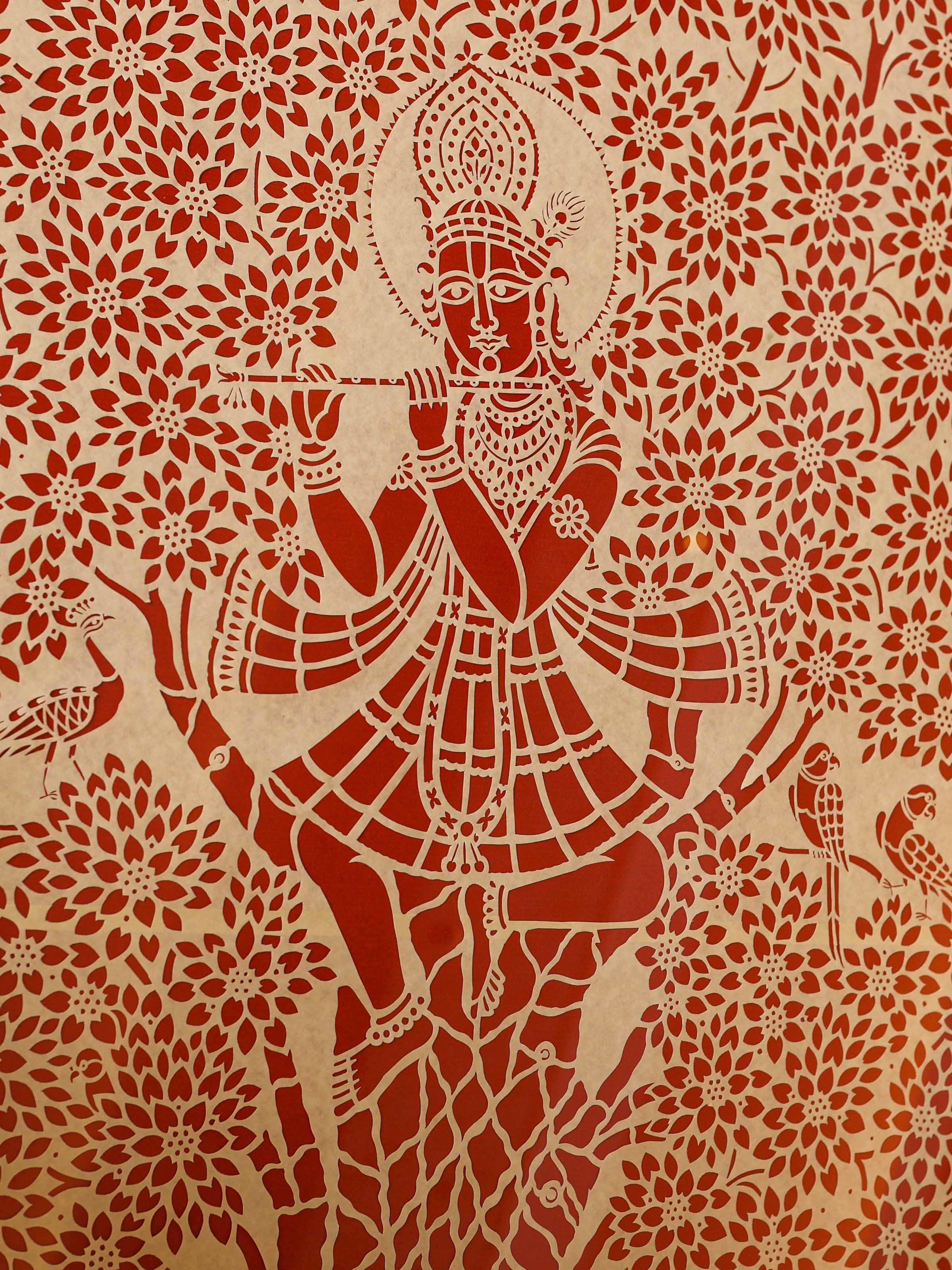 Sanjhi Paper Stencil Kalpavriksha with Krishna Wall Art